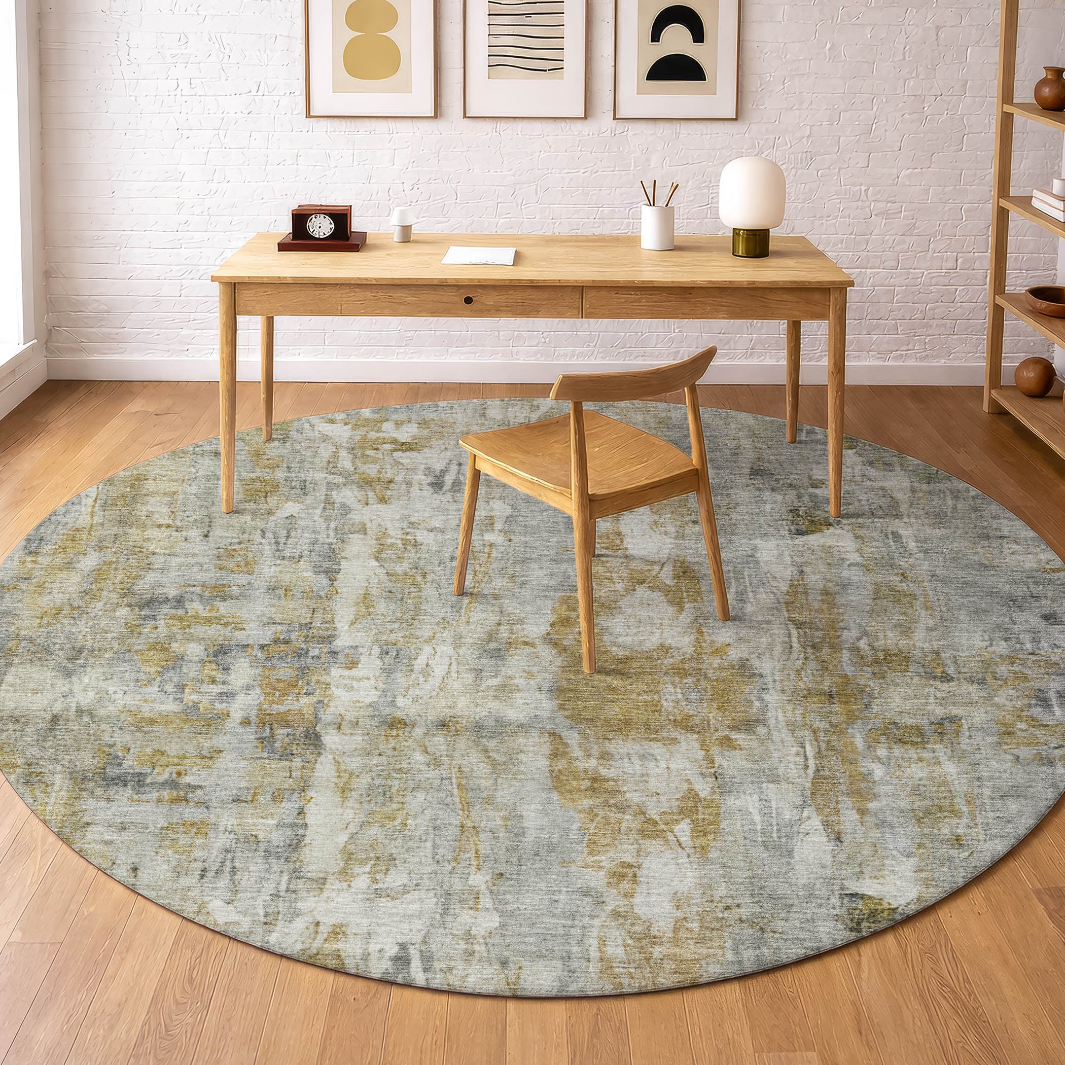 Queenstown Machine Washable Transitional Pewter Gray Rug 8' x 8' #shape_Round