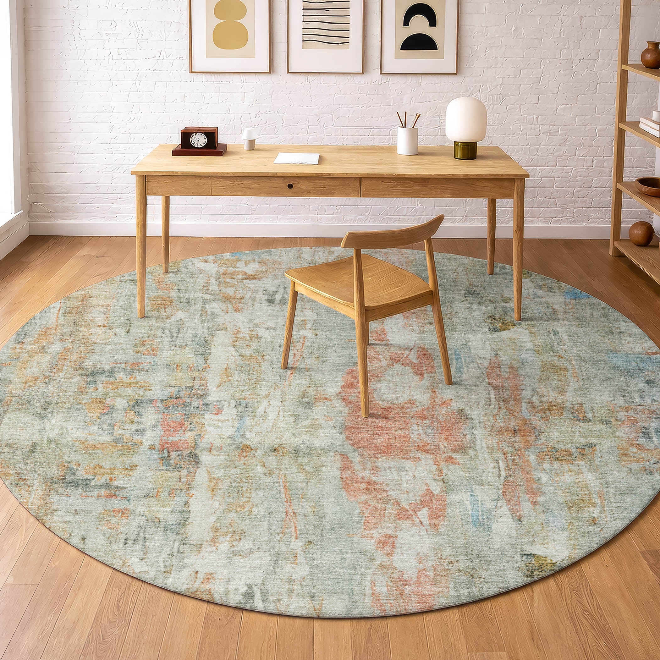 Queenstown Machine Washable Transitional Sage Green Rug 8' x 8' #shape_Round