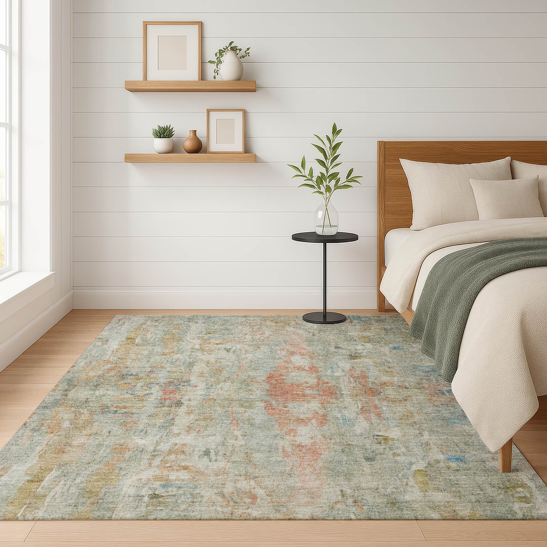 Queenstown Machine Washable Transitional Sage Green Rug 3' x 5' #shape_Rectangle