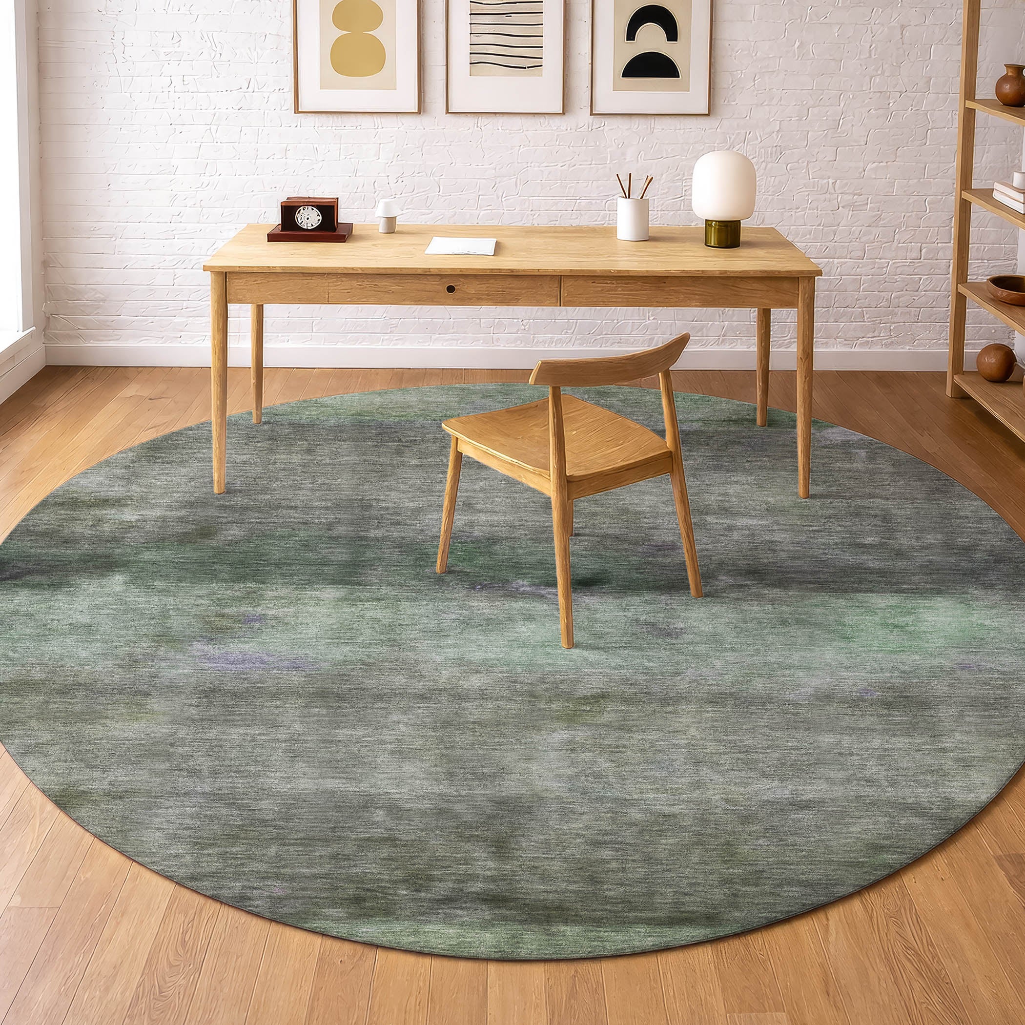 Cartagena Machine Washable Transitional Aloe Green Rug 8' x 8' #shape_Round