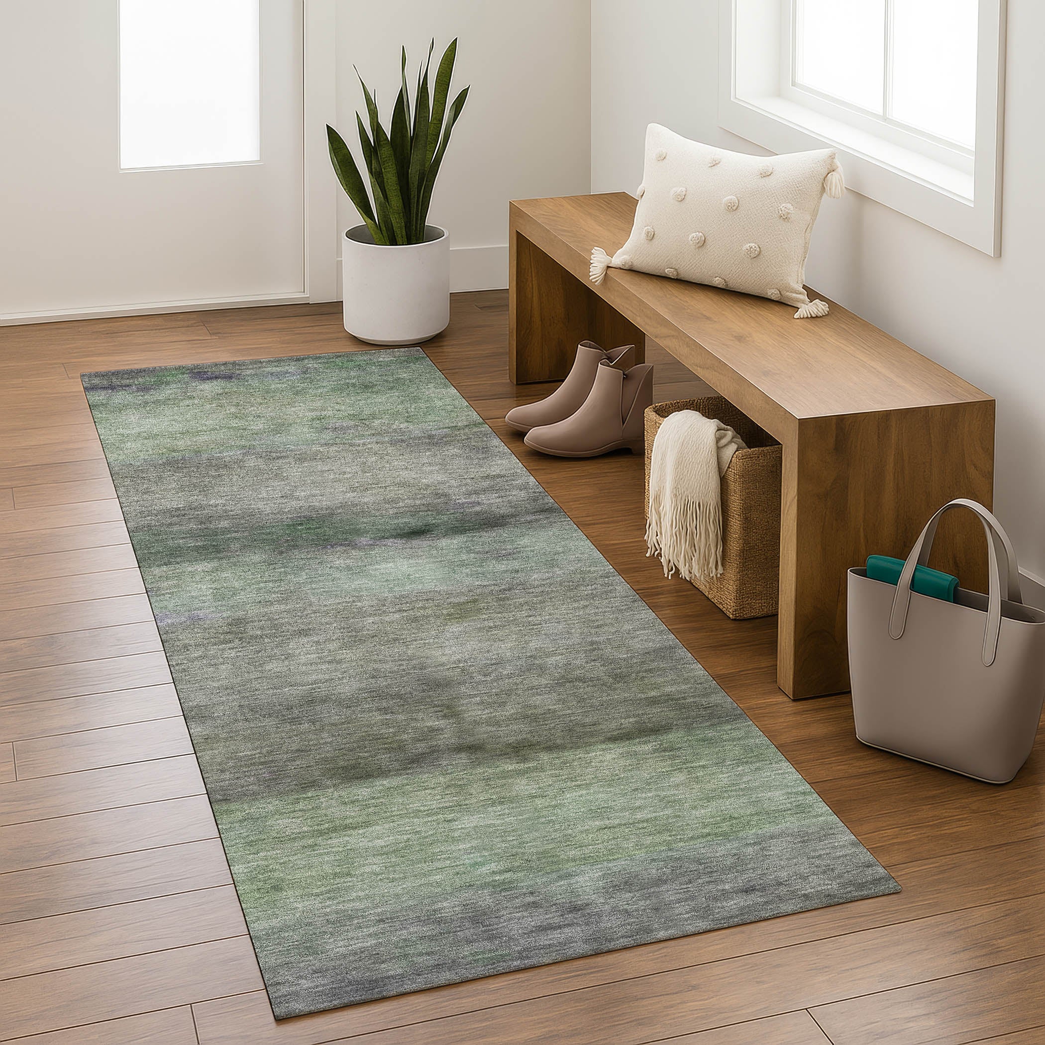 Cartagena Machine Washable Transitional Aloe Green Rug 2'3" x 7'6" #shape_Runner