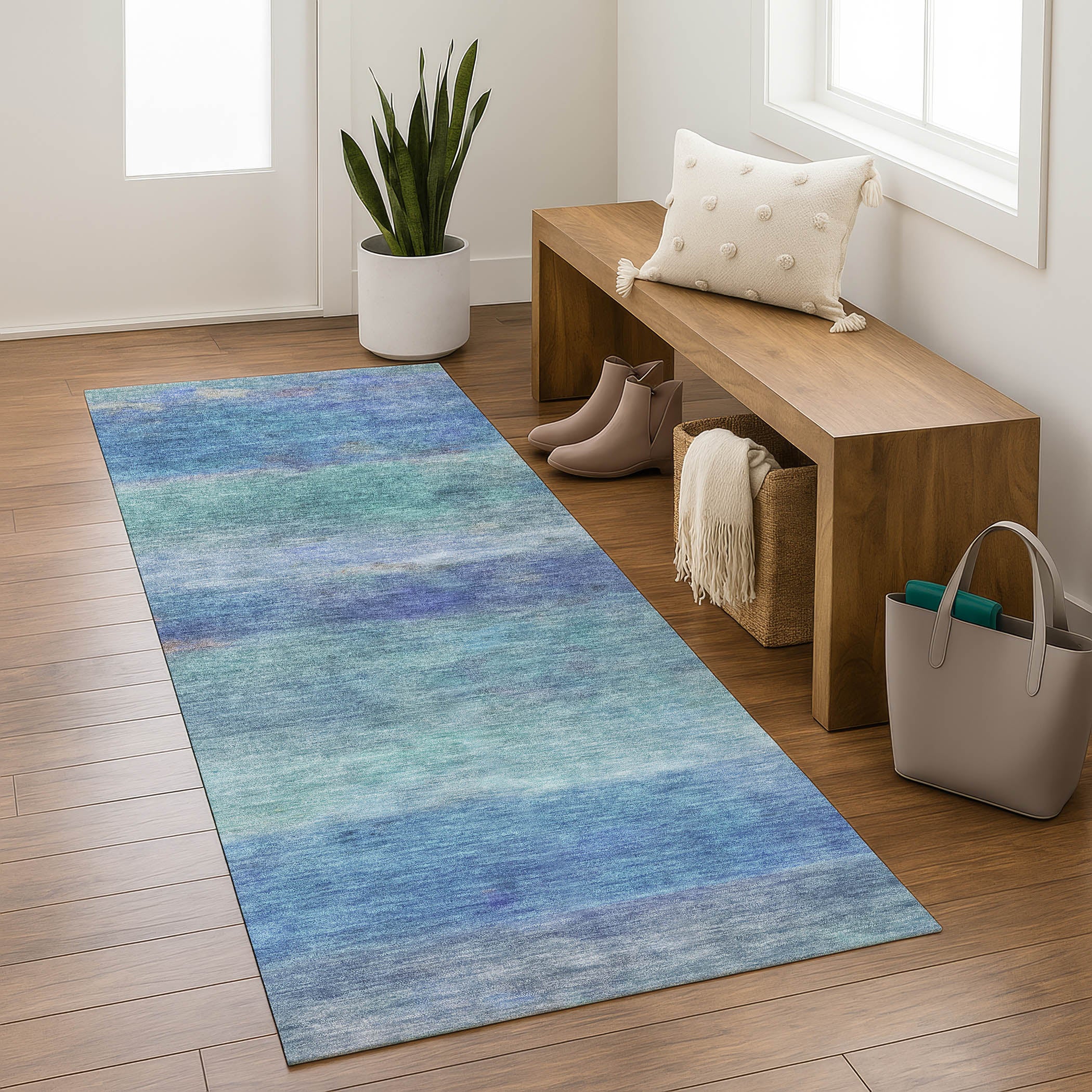 Cartagena Machine Washable Transitional Blue Rug 2'3" x 7'6" #shape_Runner
