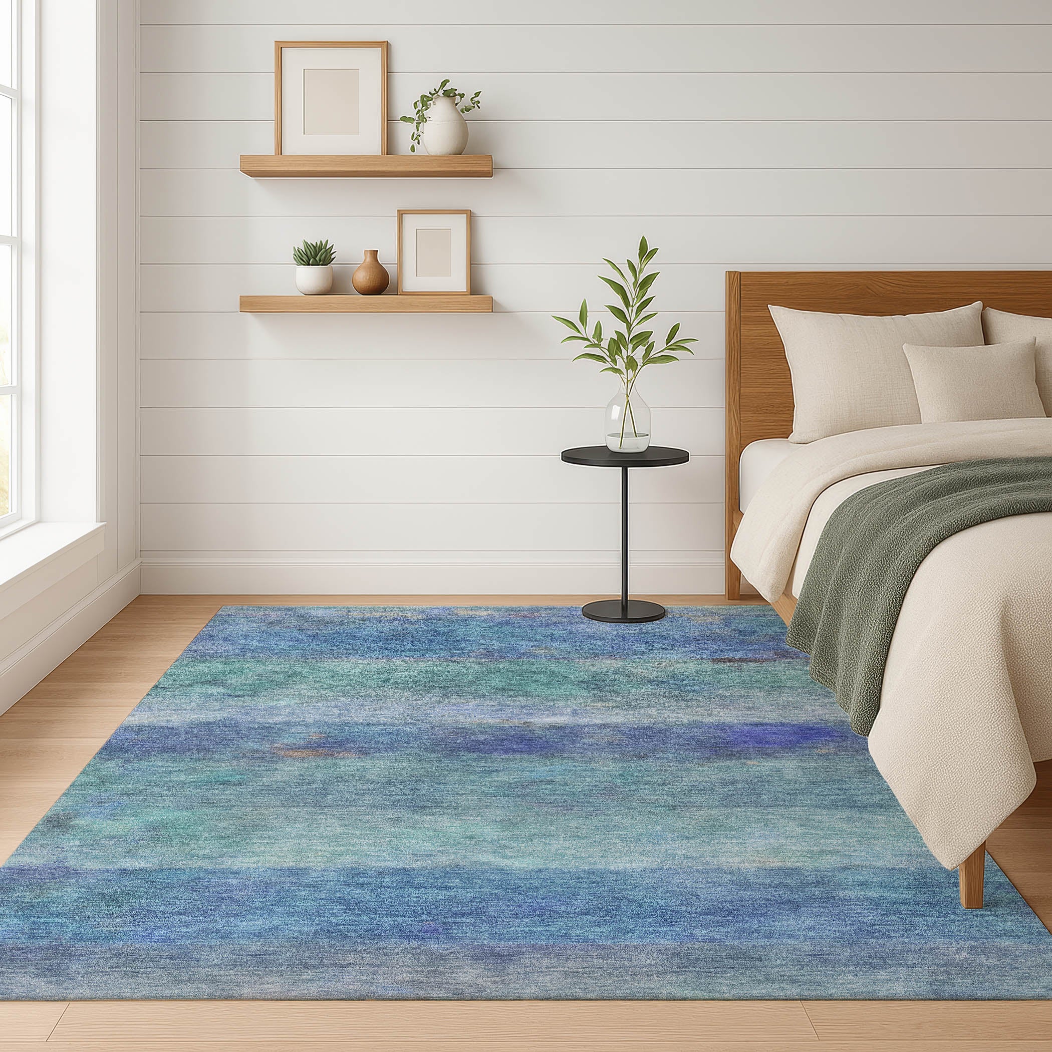 Cartagena Machine Washable Transitional Blue Rug 3' x 5' #shape_Rectangle