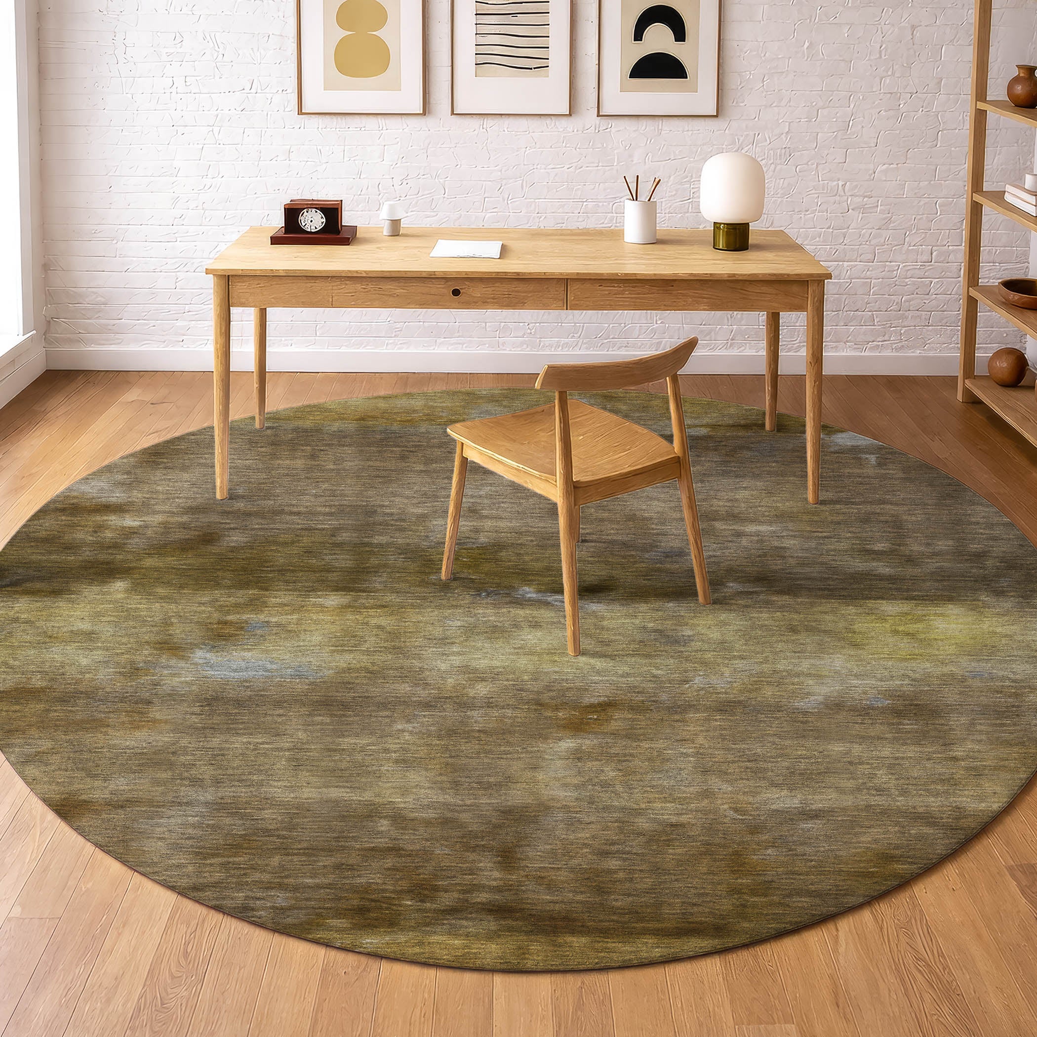 Cartagena Machine Washable Transitional Brown Rug 8' x 8' #shape_Round