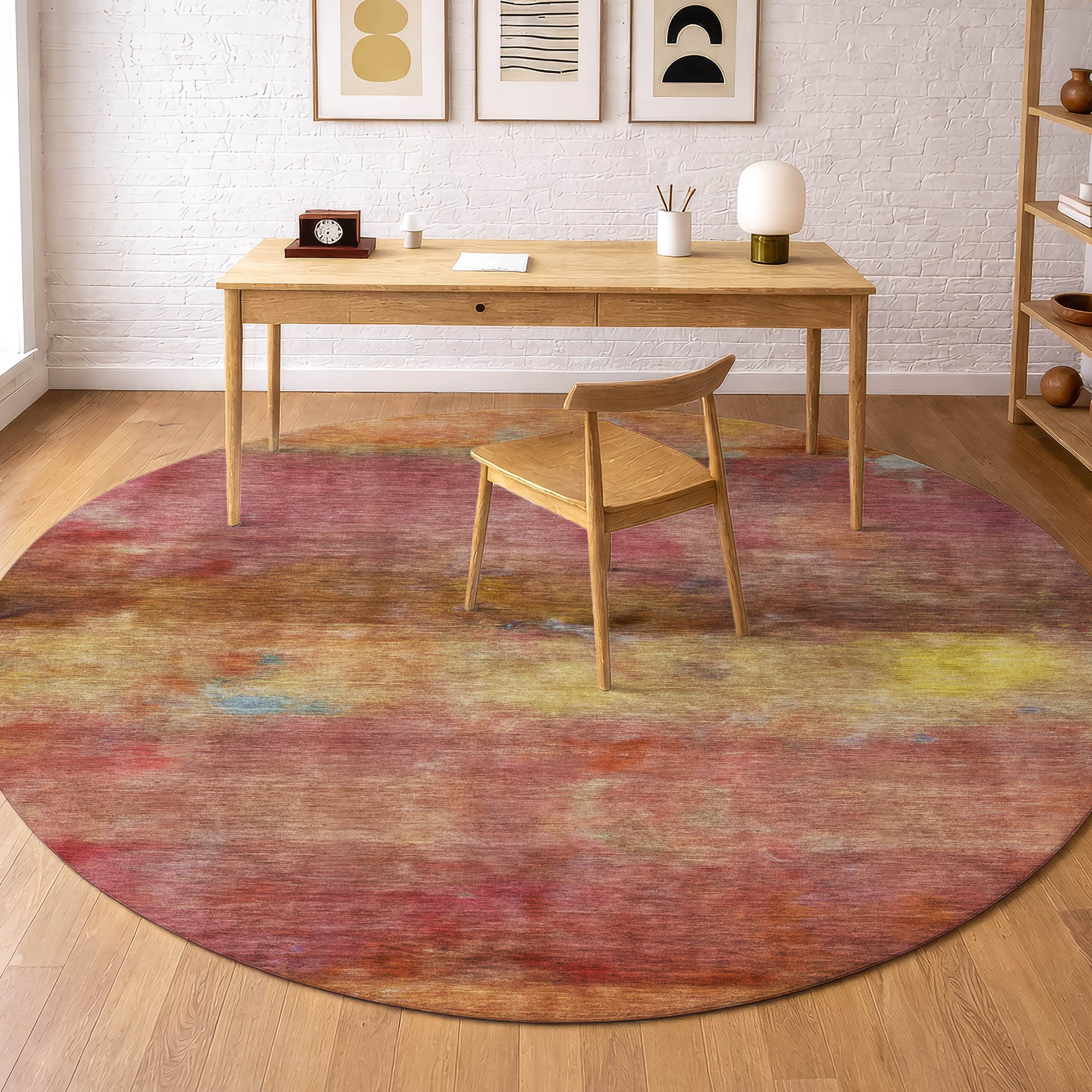 Cartagena Machine Washable Transitional Orange Rug 8' x 8' #shape_Round