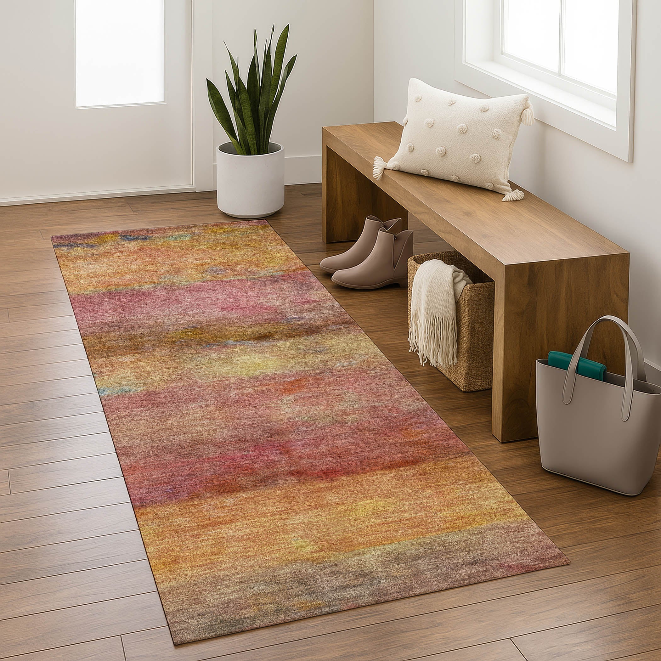Cartagena Machine Washable Transitional Orange Rug 2'3" x 7'6" #shape_Runner