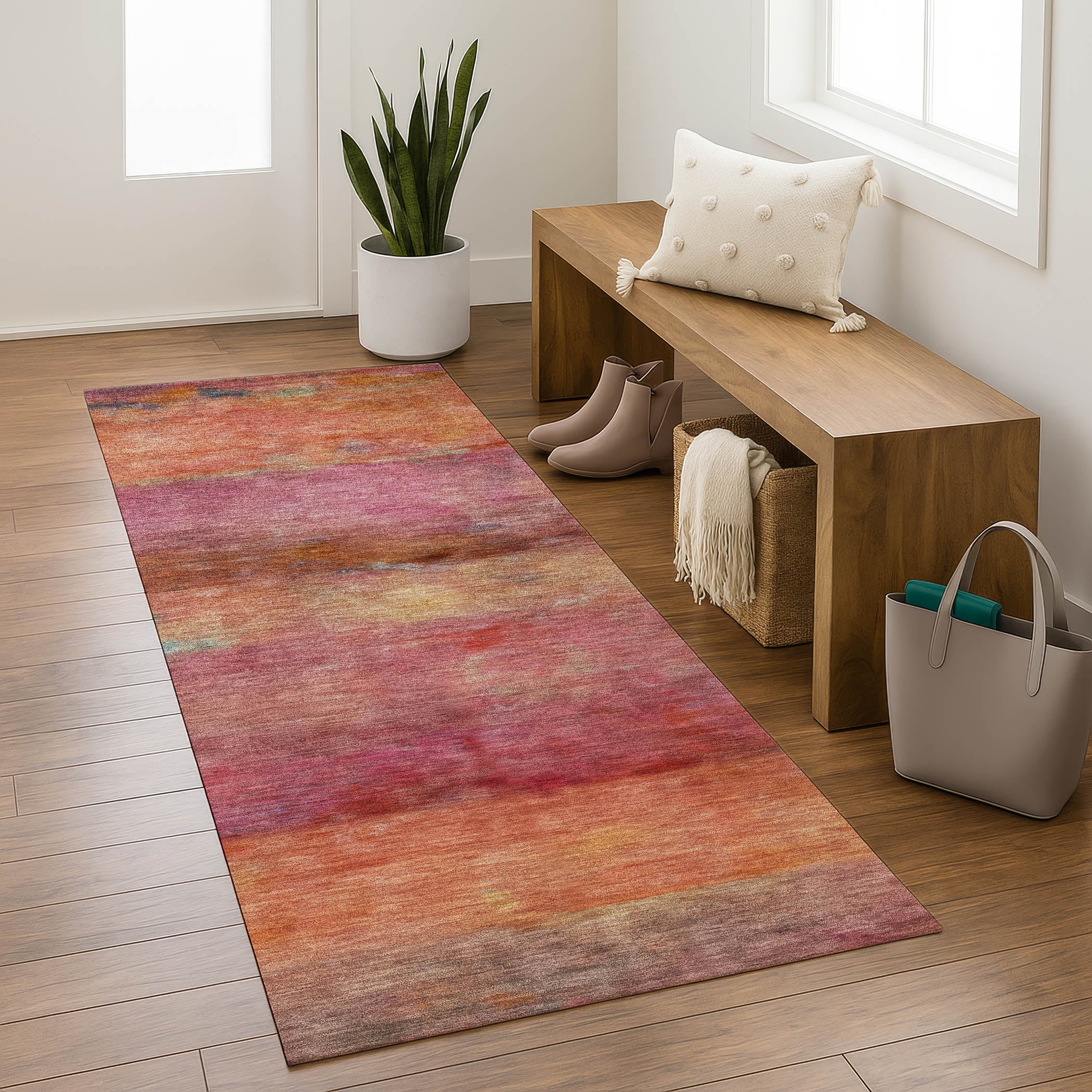 Cartagena Machine Washable Transitional Pink Rug 2'3" x 7'6" #shape_Runner