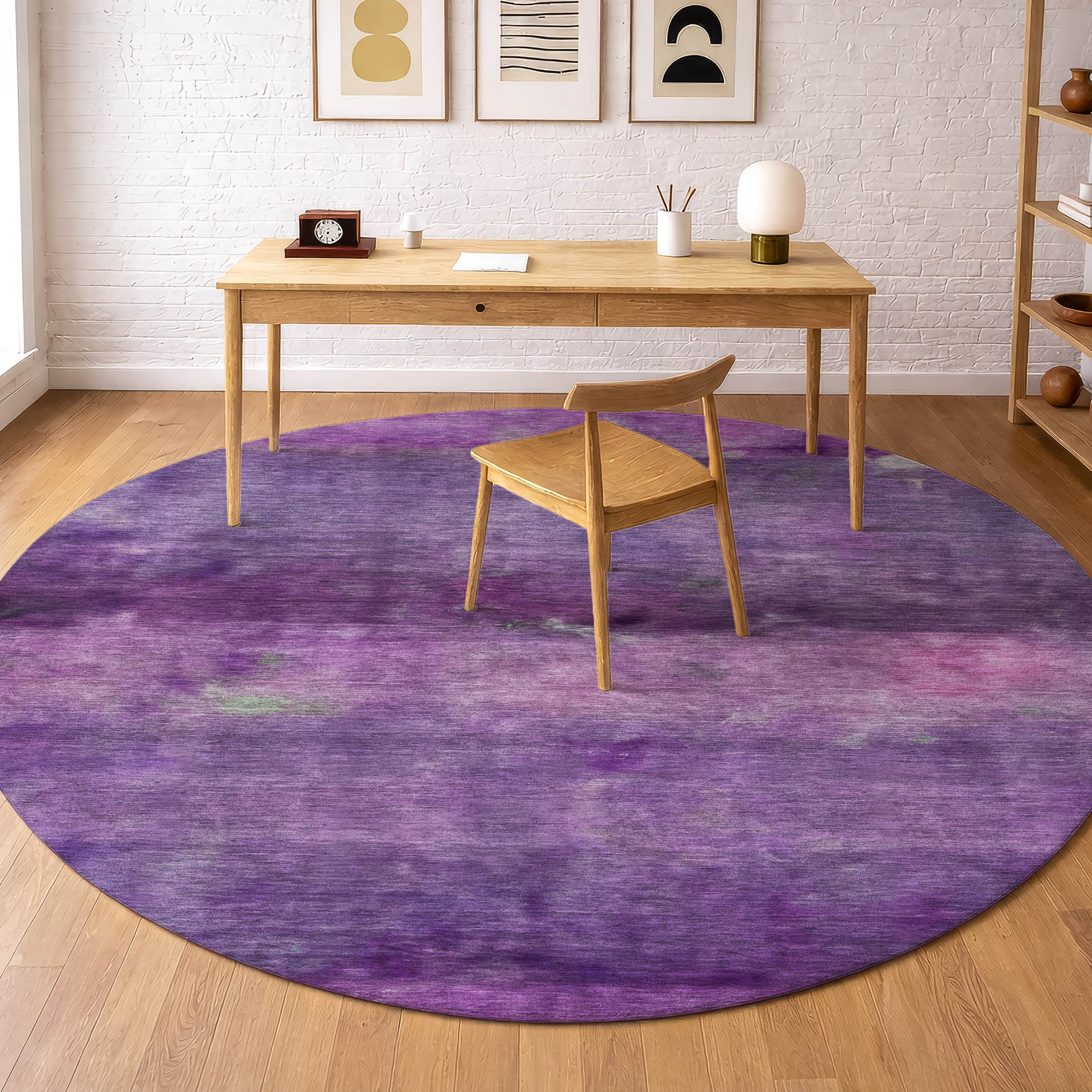 Cartagena Machine Washable Transitional Purple Rug 8' x 8' #shape_Round