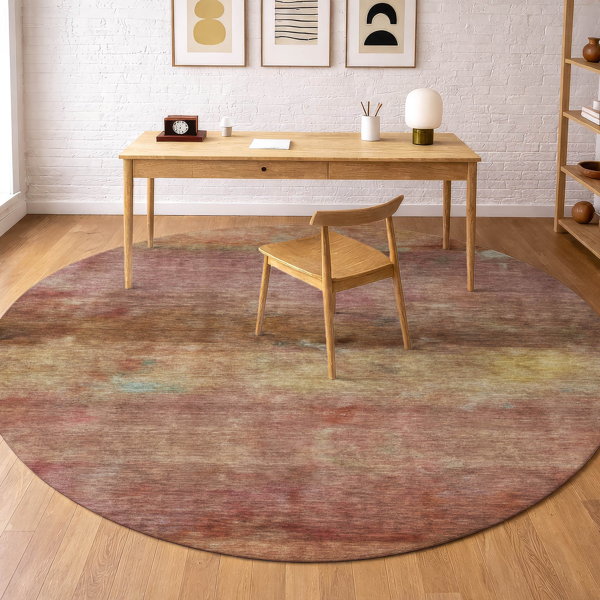 Cartagena Machine Washable Transitional Terracotta Orange Rug 8' x 8' #shape_Round