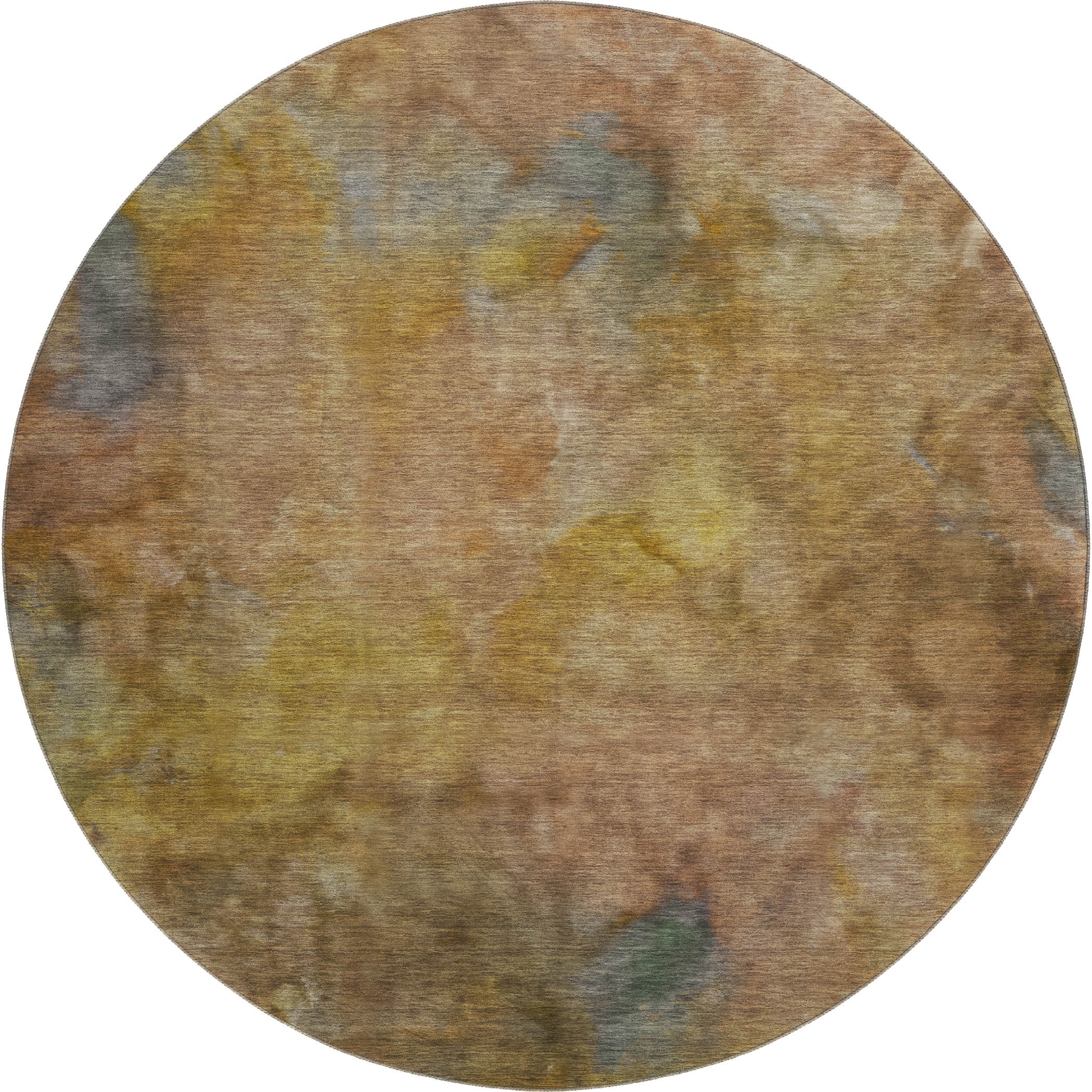 Porto Machine Washable Transitional Copper Orange Rug 8' x 8' #shape_Round
