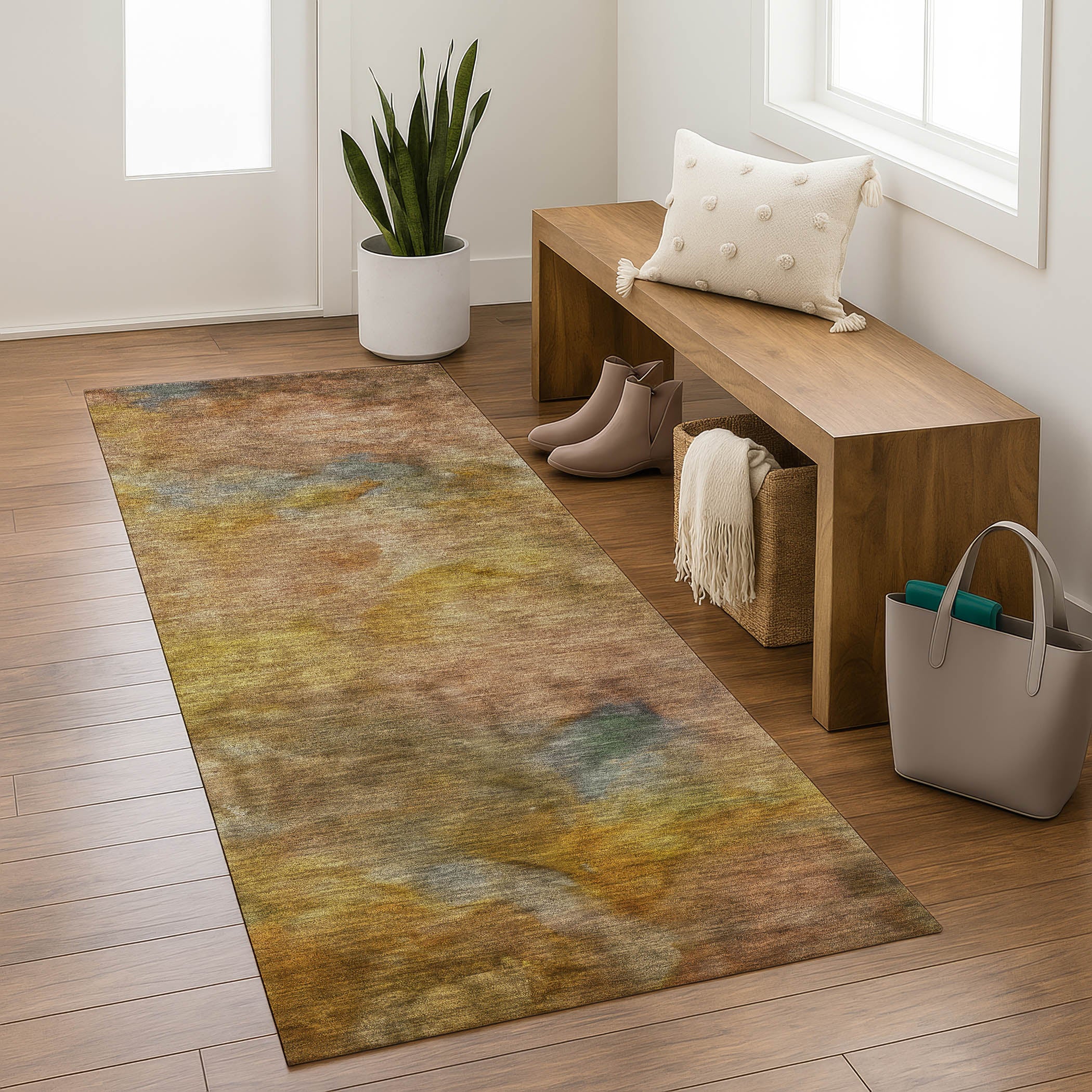 Porto Machine Washable Transitional Copper Orange Rug 2'3" x 7'6" #shape_Runner