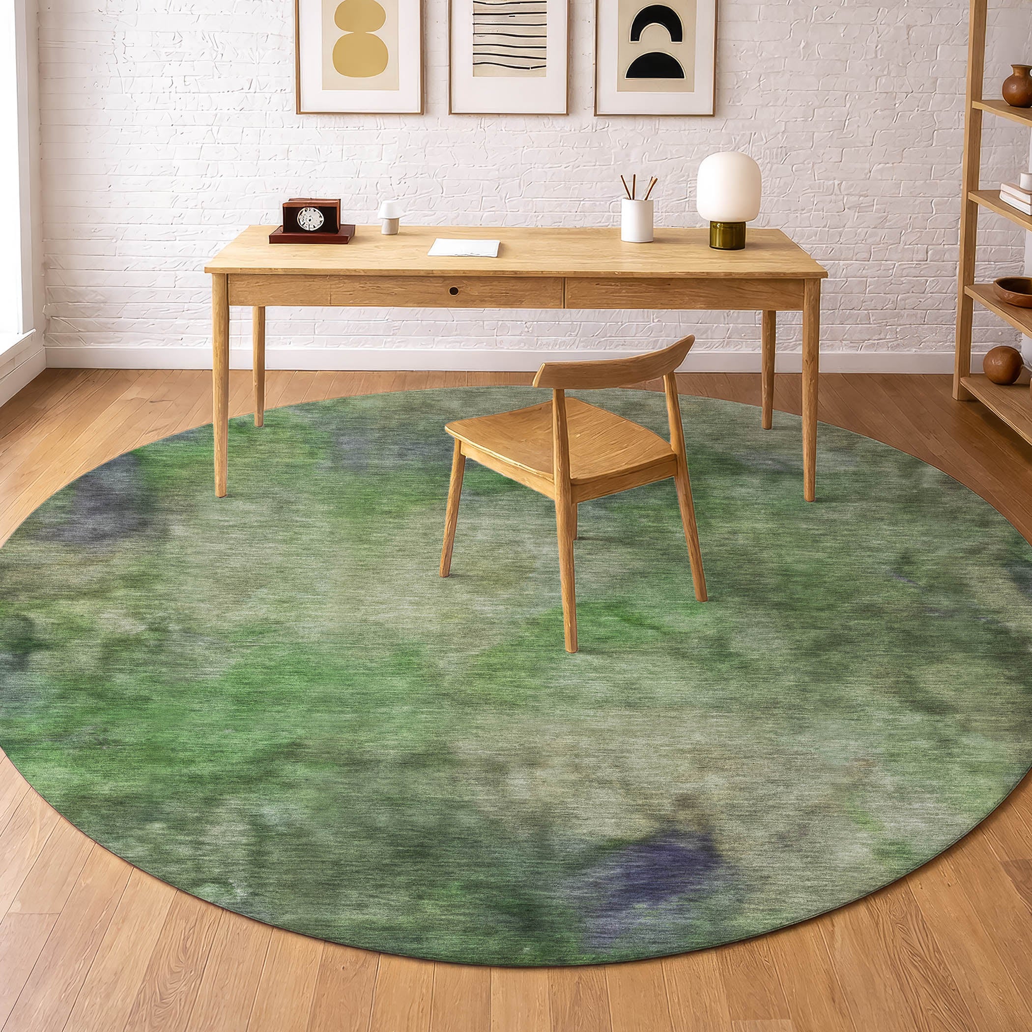 Porto Machine Washable Transitional Green Rug 8' x 8' #shape_Round