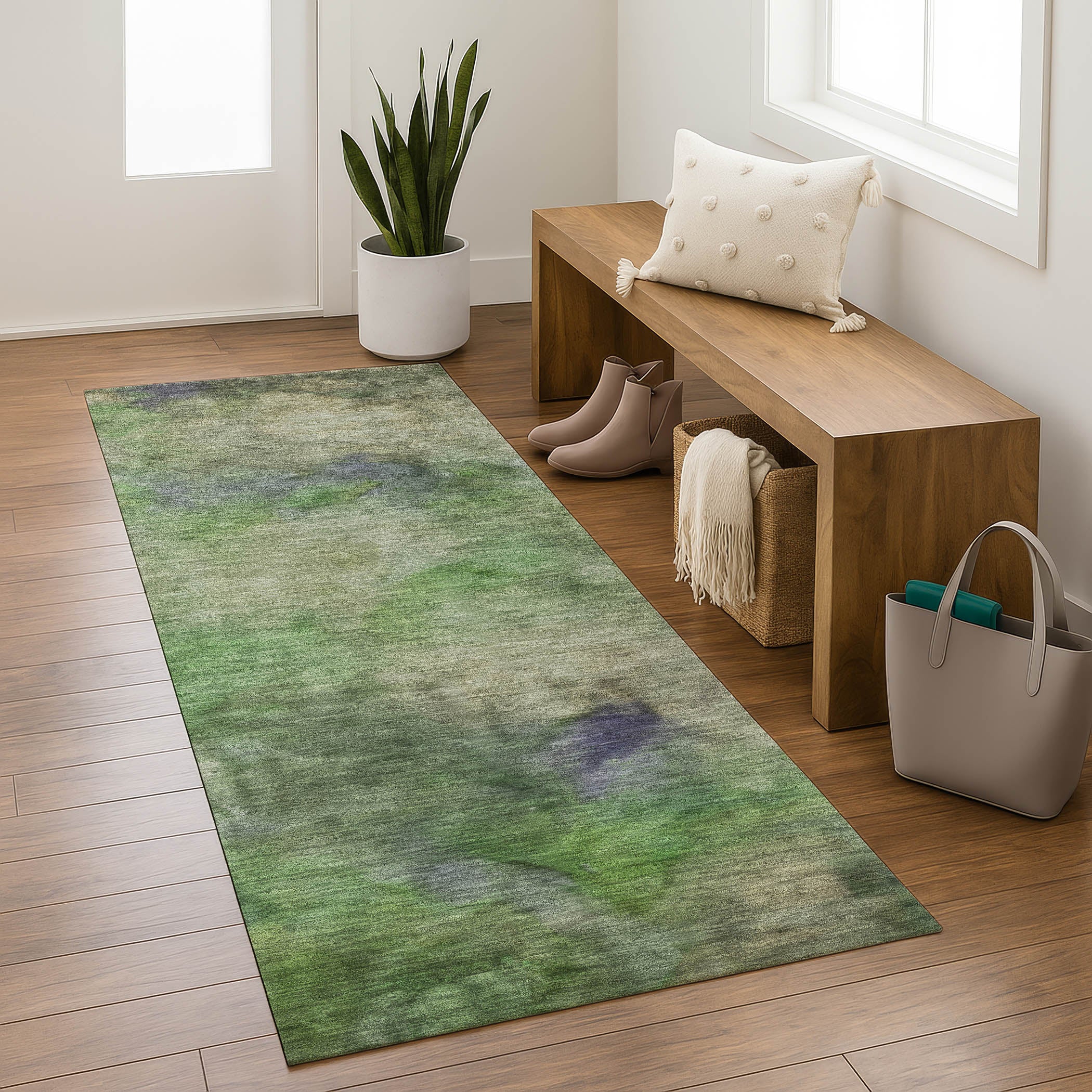 Porto Machine Washable Transitional Green Rug 2'3" x 7'6" #shape_Runner