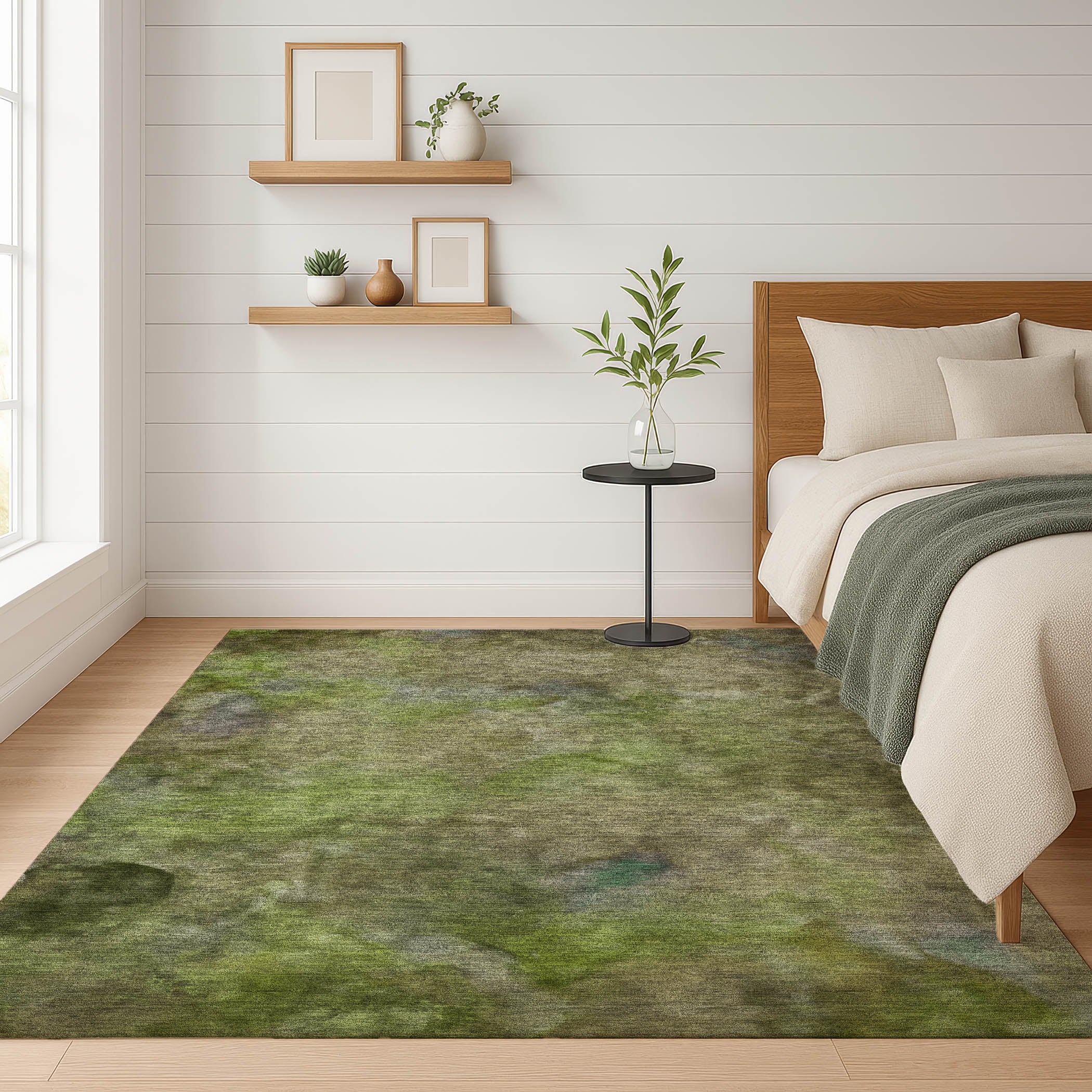 Porto Machine Washable Transitional Olive Green Rug 3' x 5' #shape_Rectangle