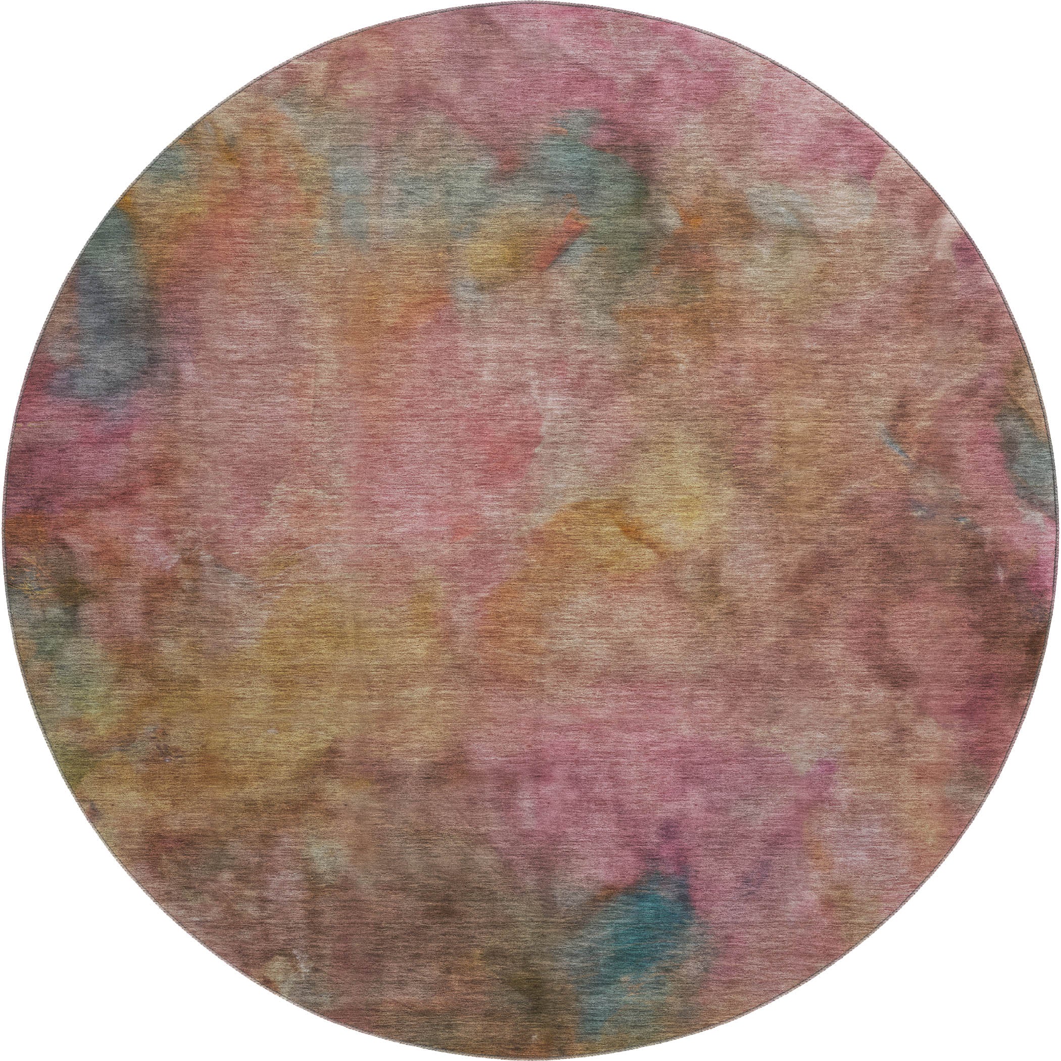 Porto Machine Washable Transitional Pink Rug 8' x 8' #shape_Round