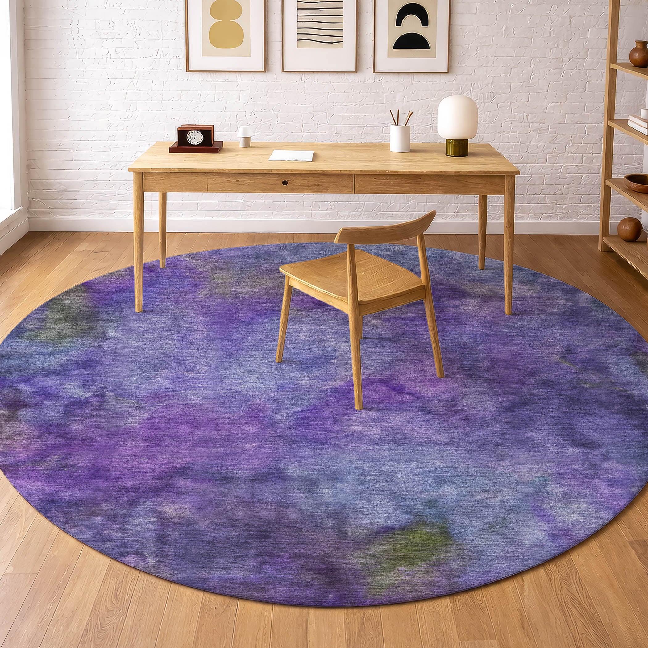 Porto Machine Washable Transitional Purple Rug 8' x 8' #shape_Round