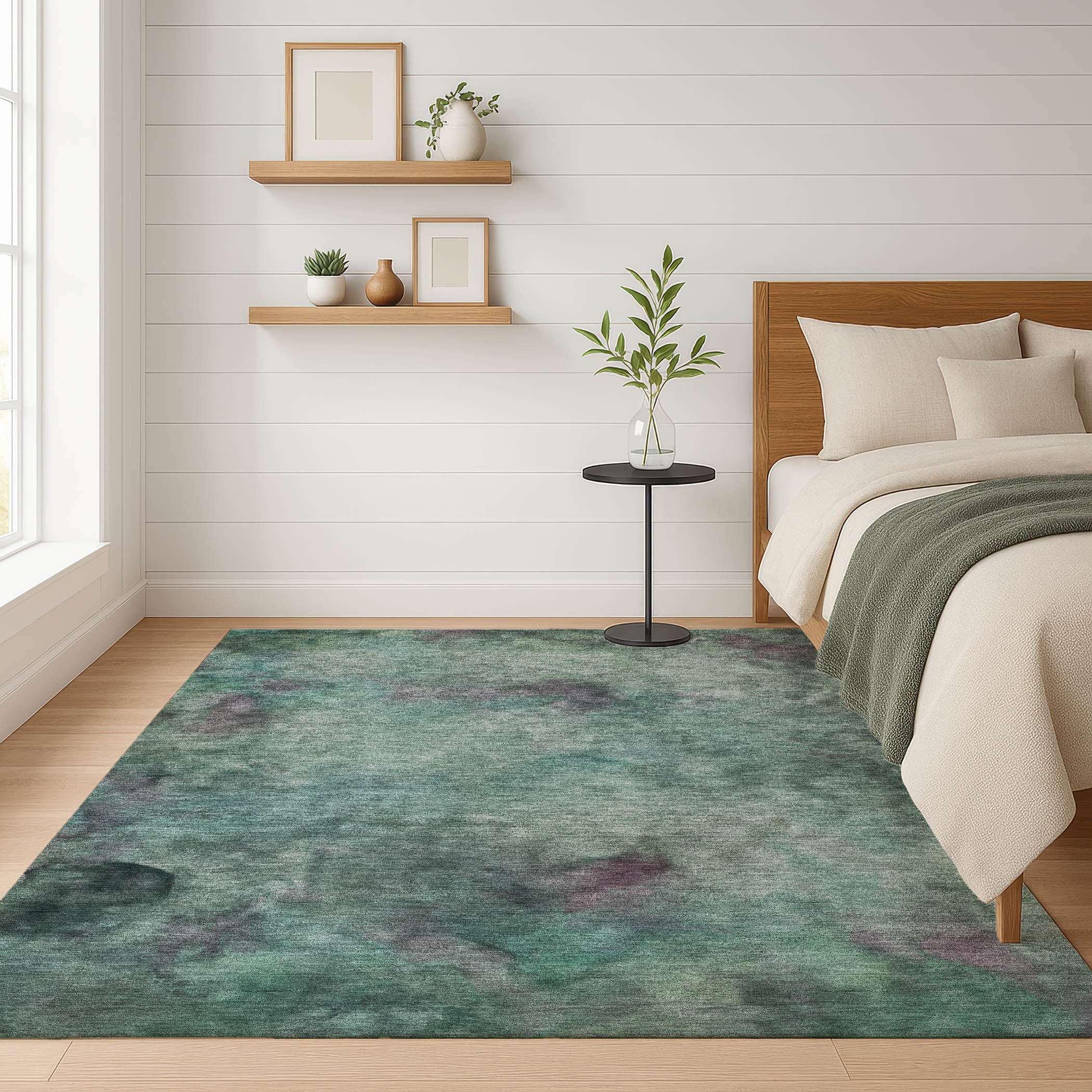 Porto Machine Washable Transitional Teal Rug 3' x 5' #shape_Rectangle