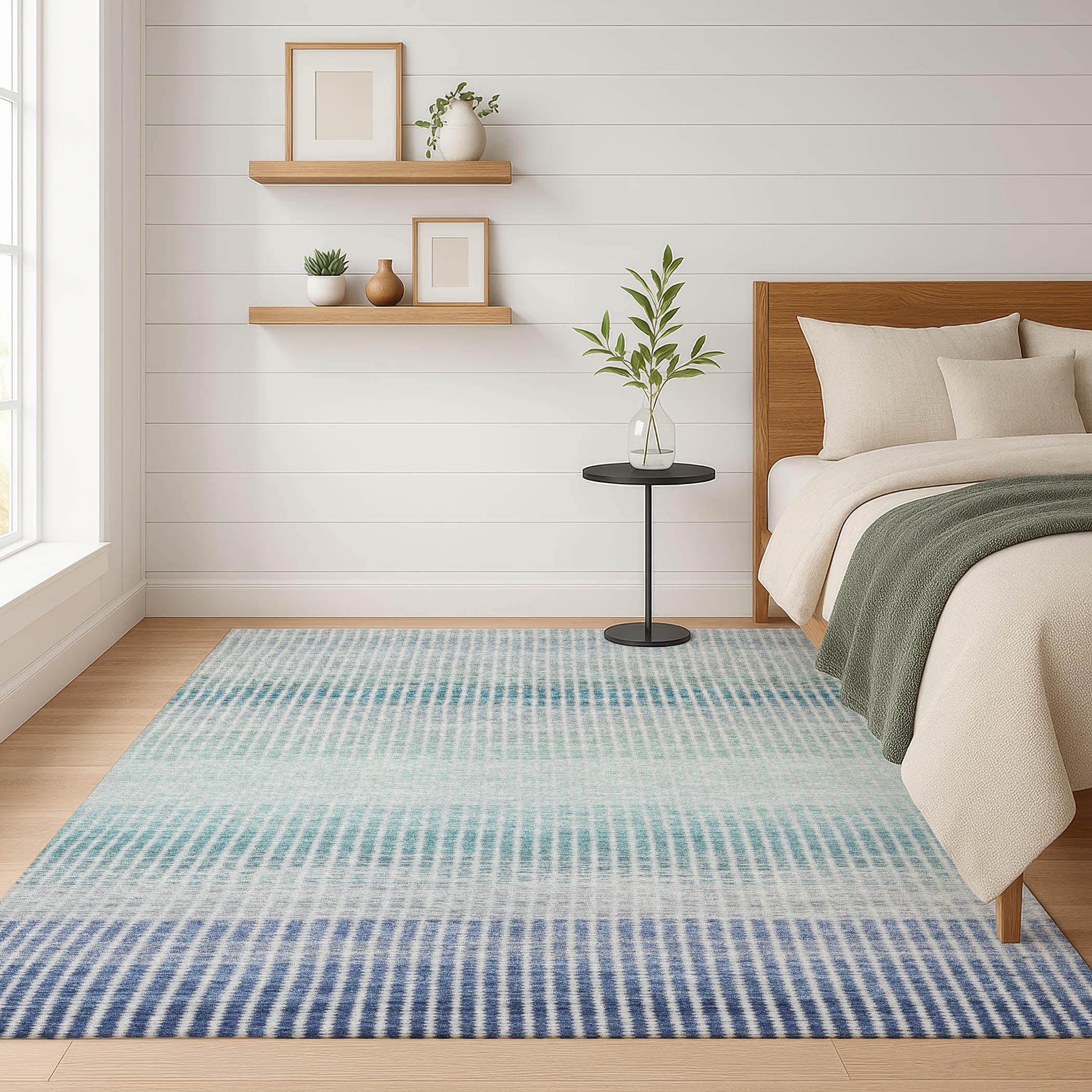 Prague Machine Washable Transitional Blue Rug 3' x 5' #shape_Rectangle