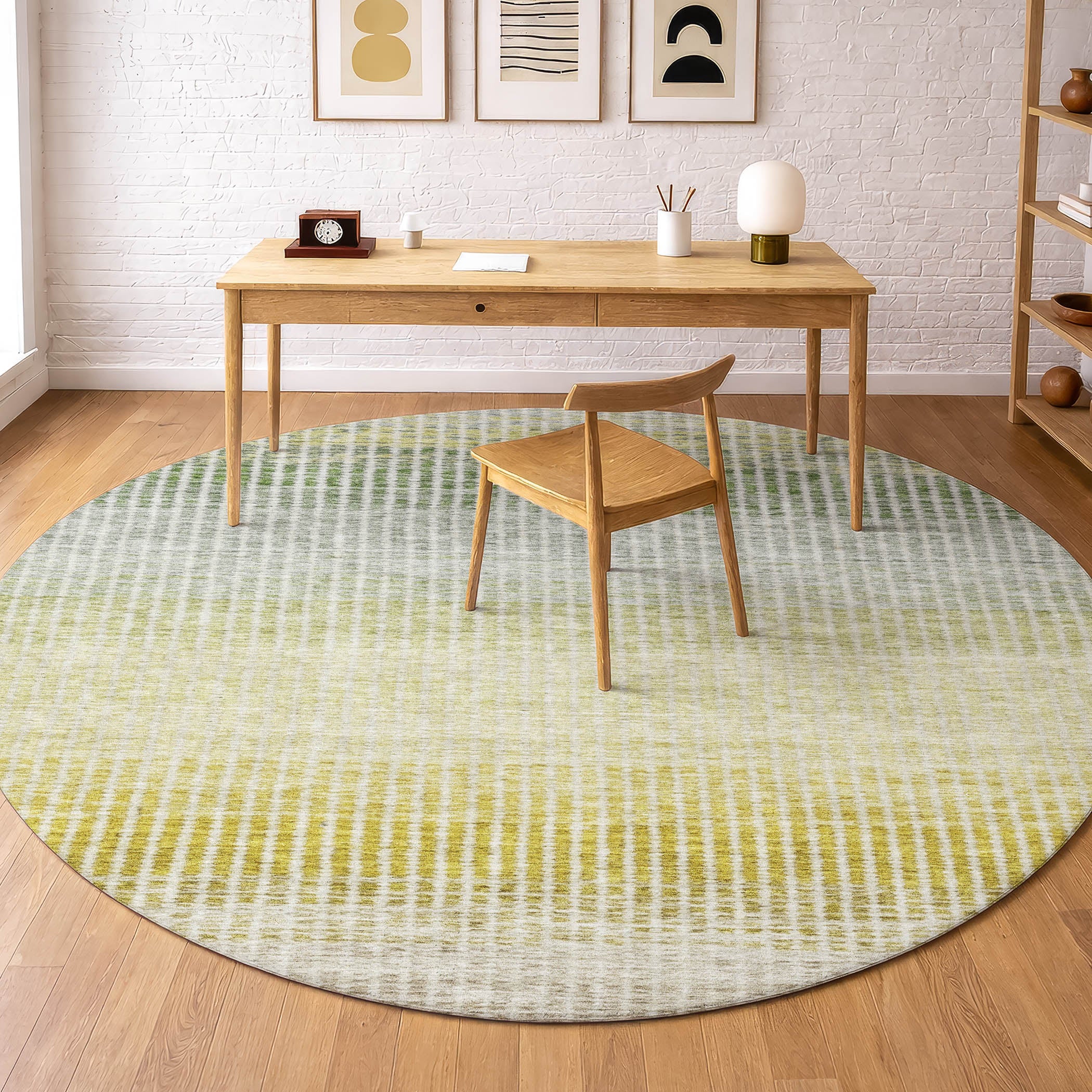 Prague Machine Washable Transitional Brown Rug 8' x 8' #shape_Round