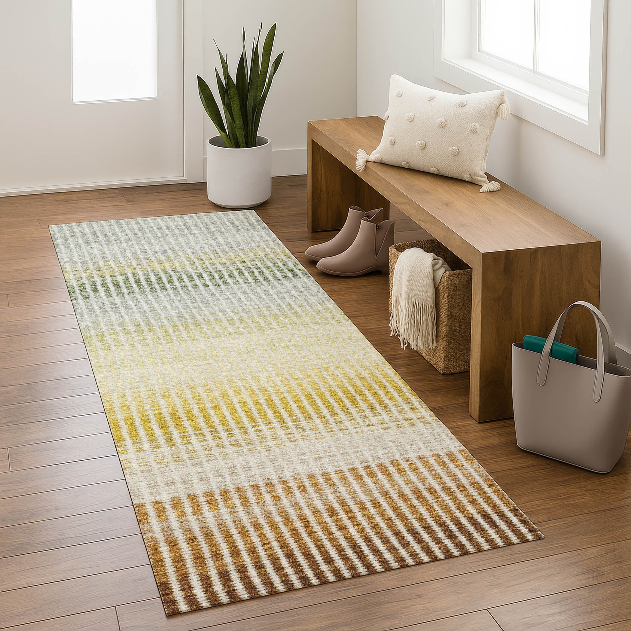 Prague Machine Washable Transitional Copper Orange Rug 2'3" x 7'6" #shape_Runner