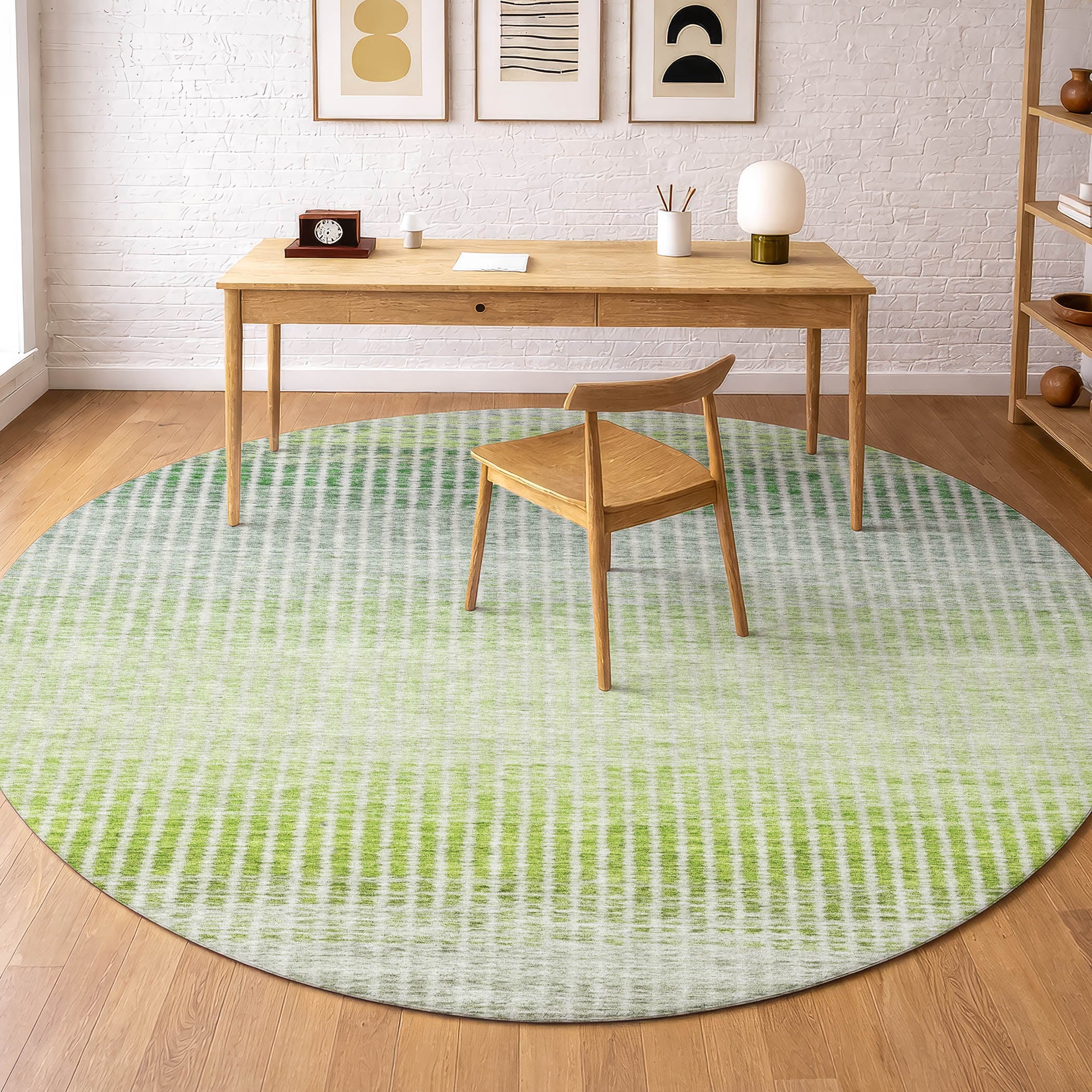 Prague Machine Washable Transitional Olive Green Rug 8' x 8' #shape_Round