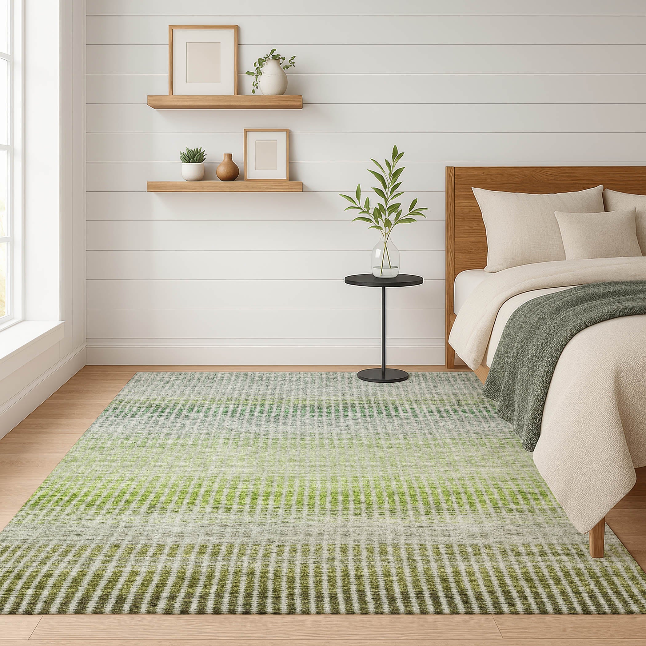 Prague Machine Washable Transitional Olive Green Rug 3' x 5' #shape_Rectangle