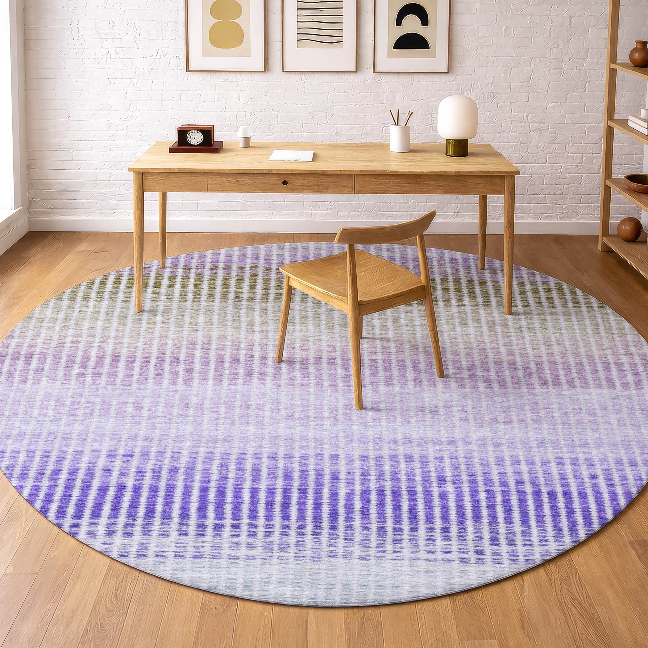 Prague Machine Washable Transitional Teal Rug 8' x 8' #shape_Round