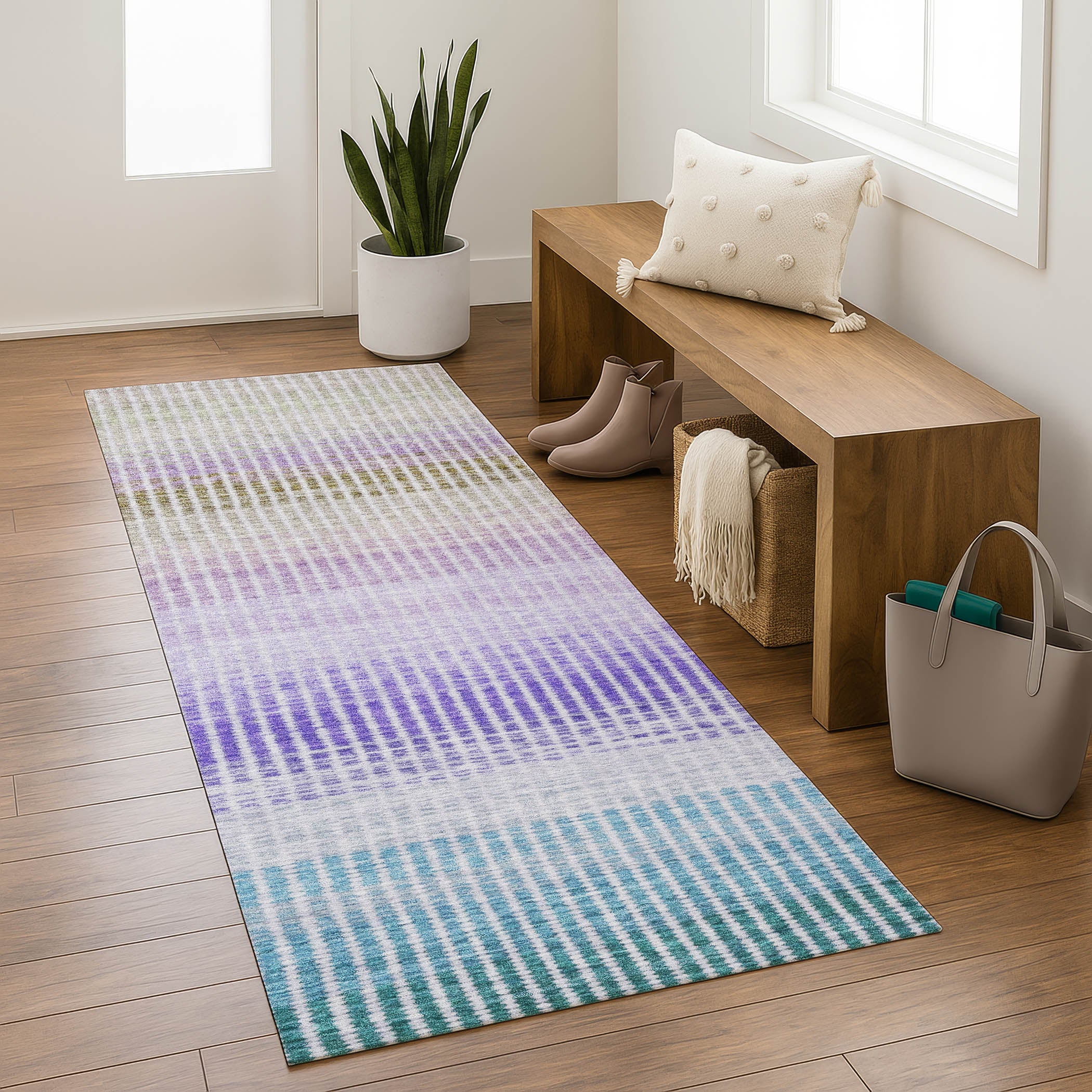 Prague Machine Washable Transitional Teal Rug 2'3" x 7'6" #shape_Runner