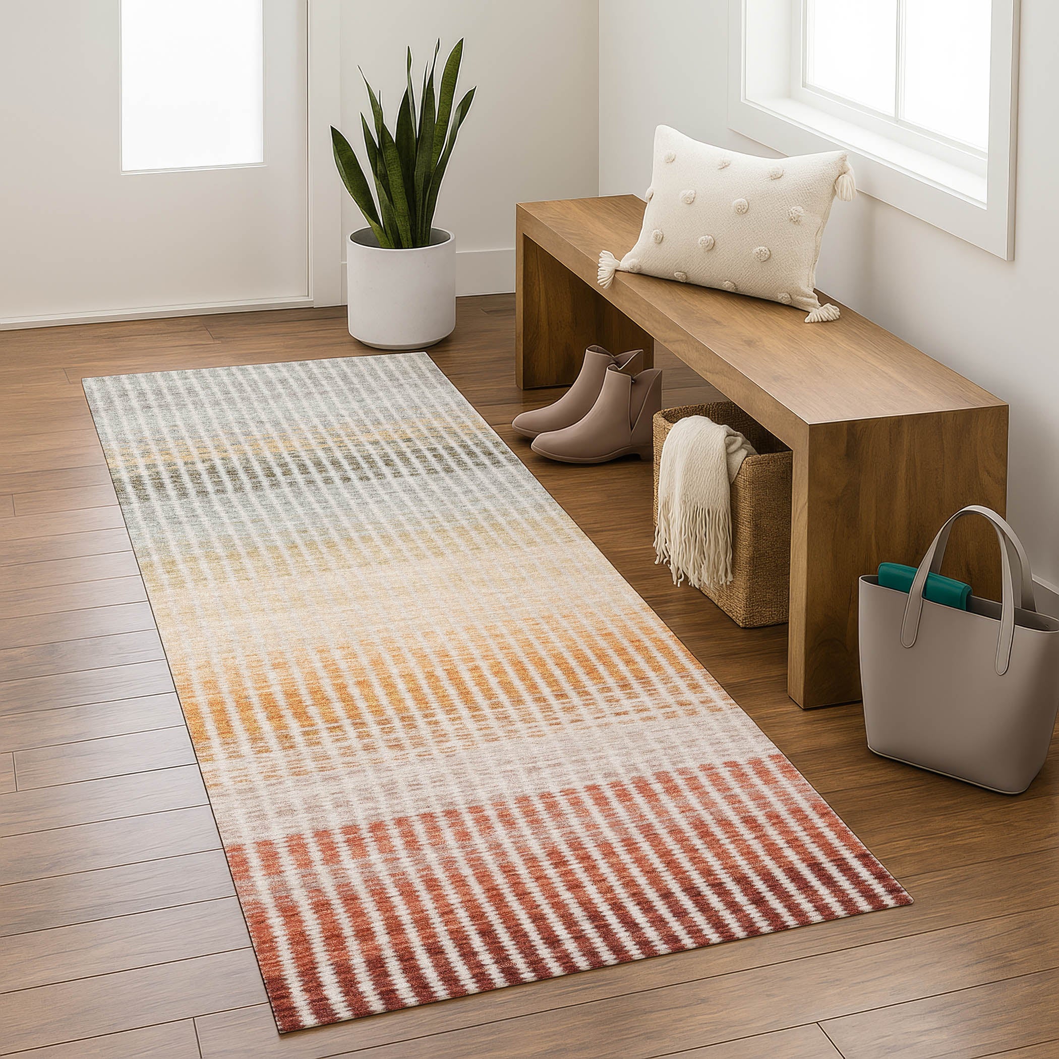 Prague Machine Washable Transitional Terracotta Orange Rug 2'3" x 7'6" #shape_Runner