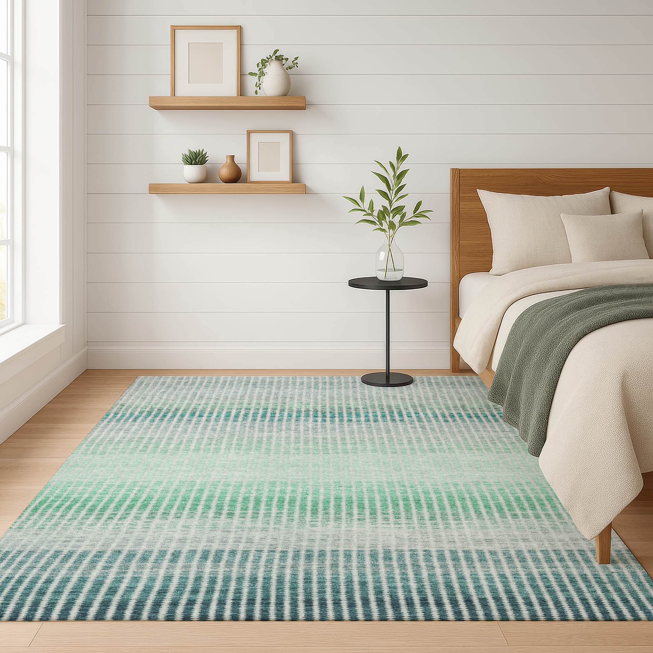 Prague Machine Washable Transitional Turquoise Teal Rug 3' x 5' #shape_Rectangle