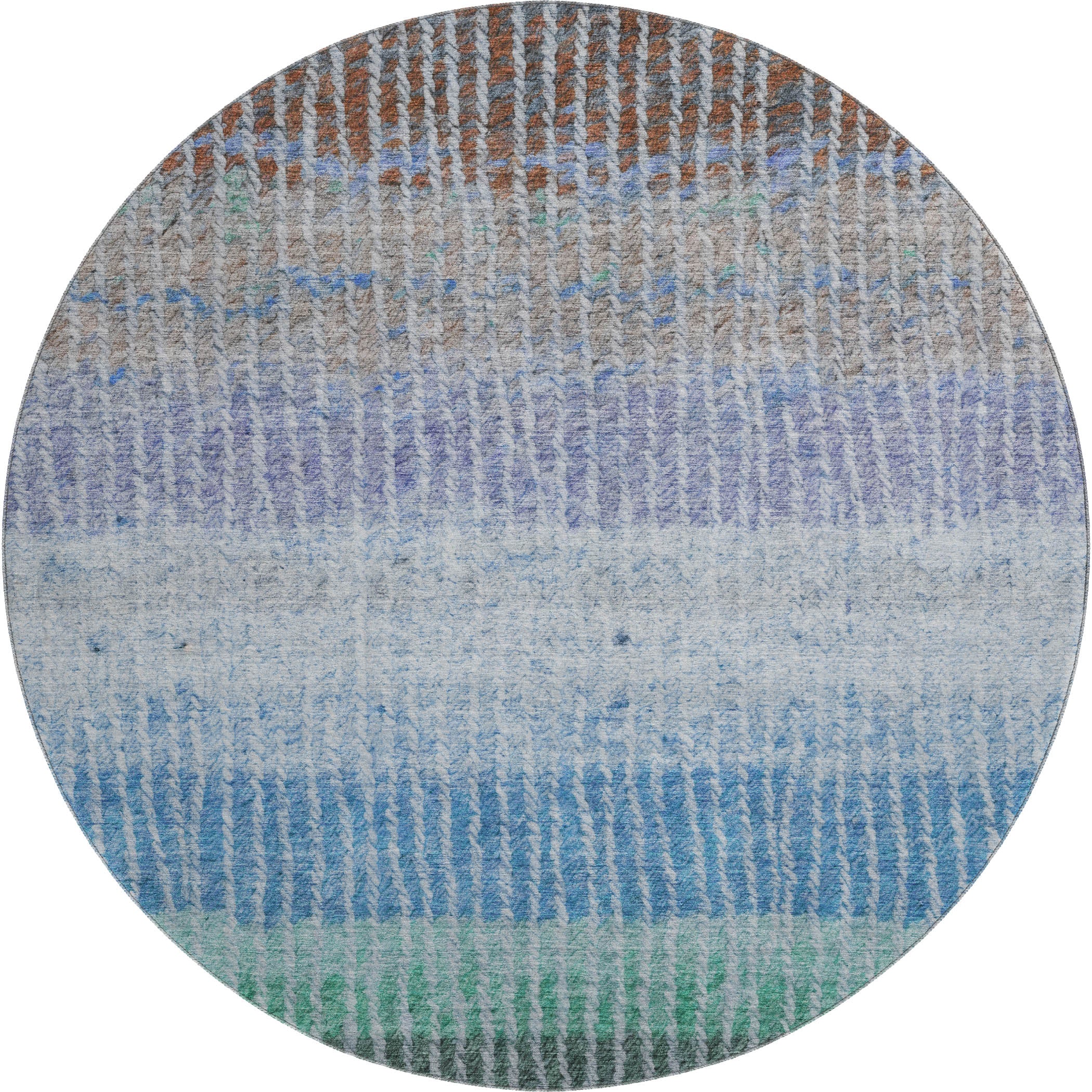 Luang Prabang Machine Washable Transitional Blue Rug 8' x 8' #shape_Round