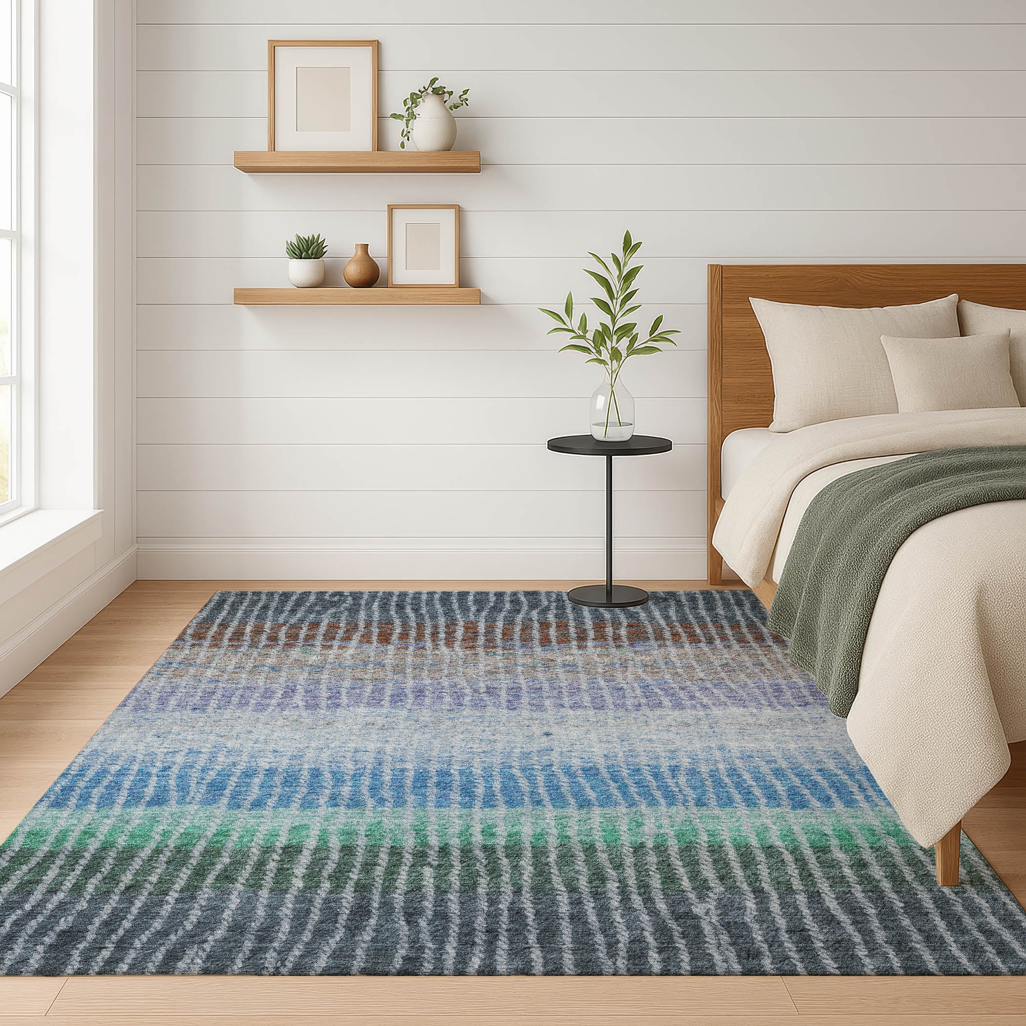 Luang Prabang Machine Washable Transitional Blue Rug 3' x 5' #shape_Rectangle