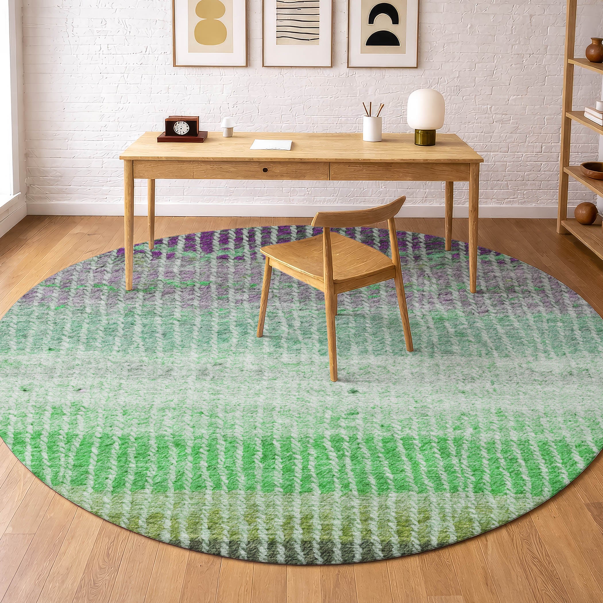 Luang Prabang Machine Washable Transitional Fern Green Rug 8' x 8' #shape_Round