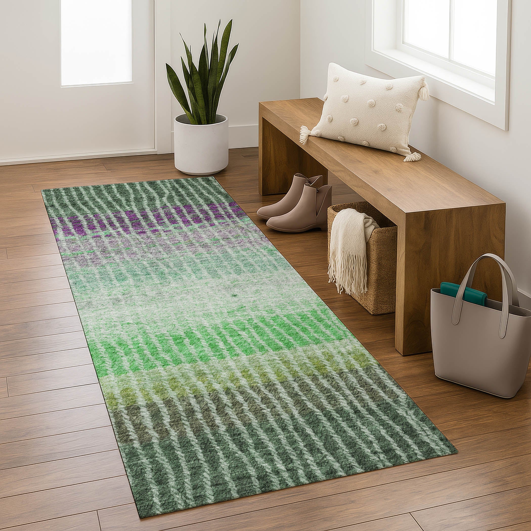 Luang Prabang Machine Washable Transitional Fern Green Rug 2'3" x 7'6" #shape_Runner