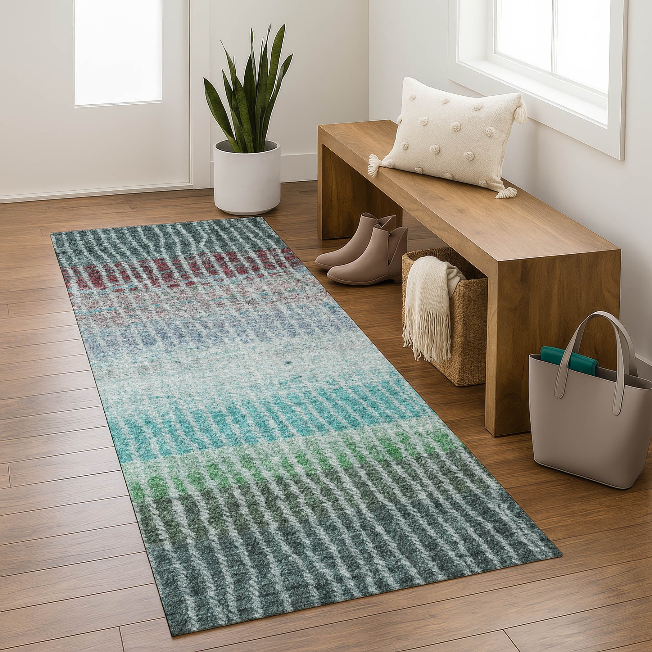 Luang Prabang Machine Washable Transitional Teal Rug 2'3" x 7'6" #shape_Runner