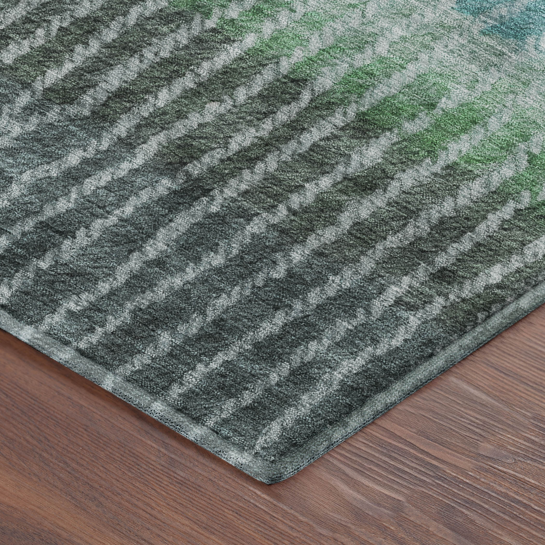 Luang Prabang Machine Washable Transitional Teal Rug 1'8" x 2'6" #shape_Rectangle