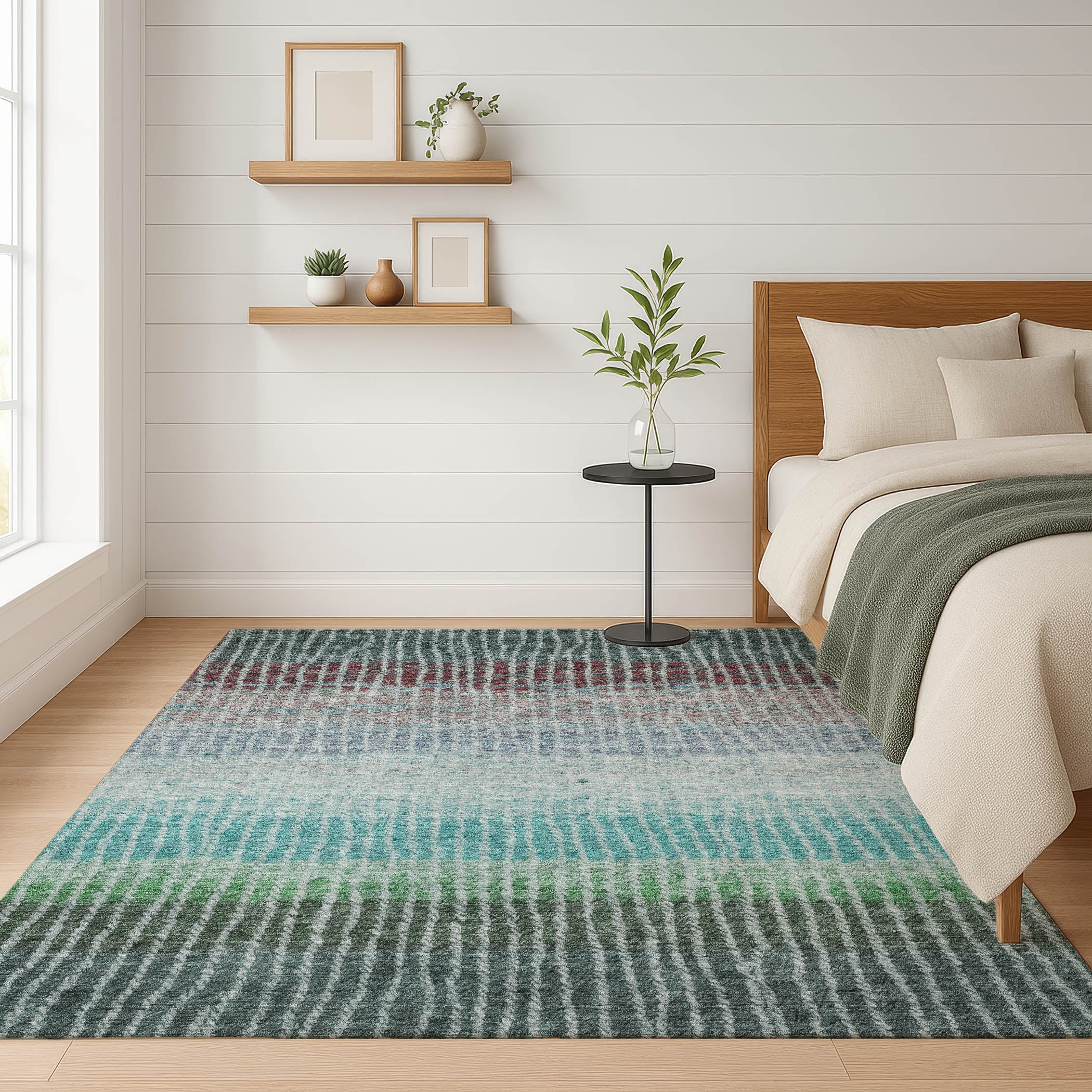 Luang Prabang Machine Washable Transitional Teal Rug 3' x 5' #shape_Rectangle