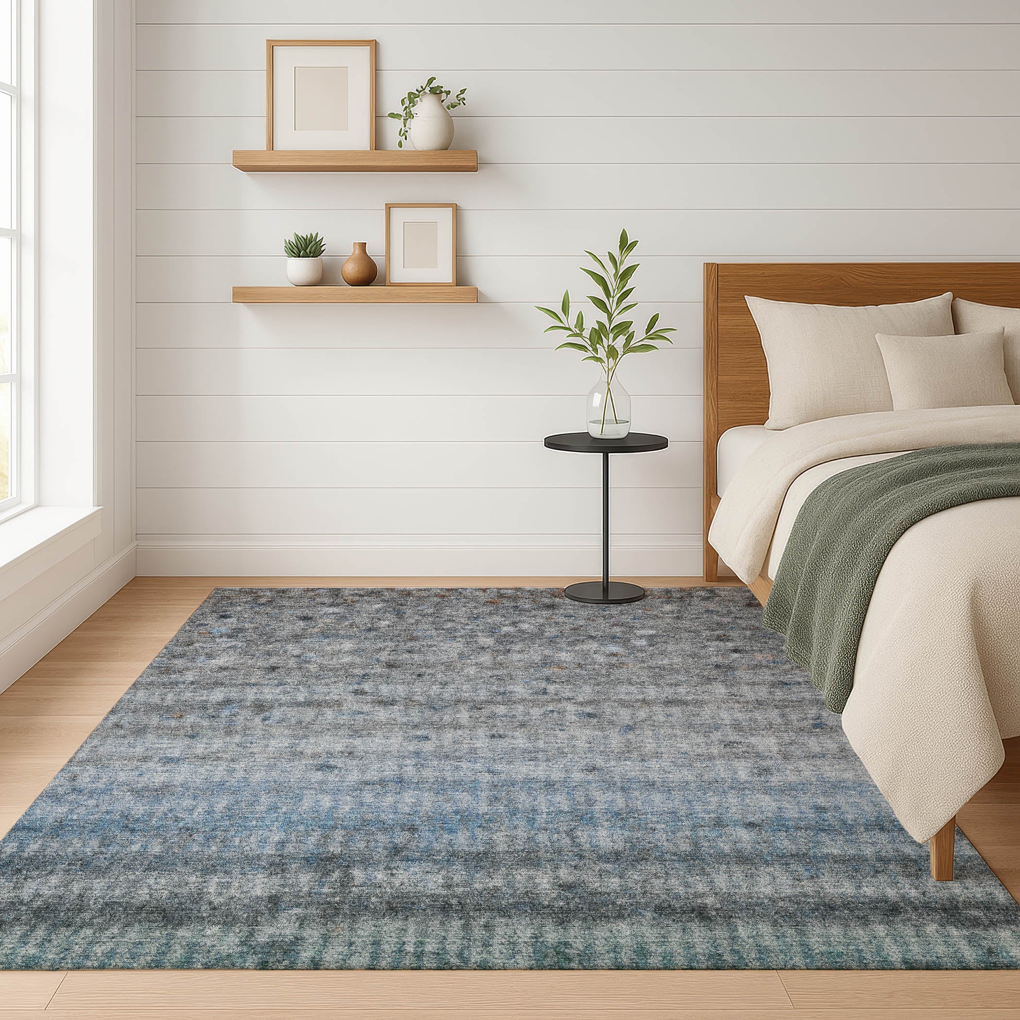 Oaxaca Machine Washable Transitional Blue Rug 3' x 5' #shape_Rectangle