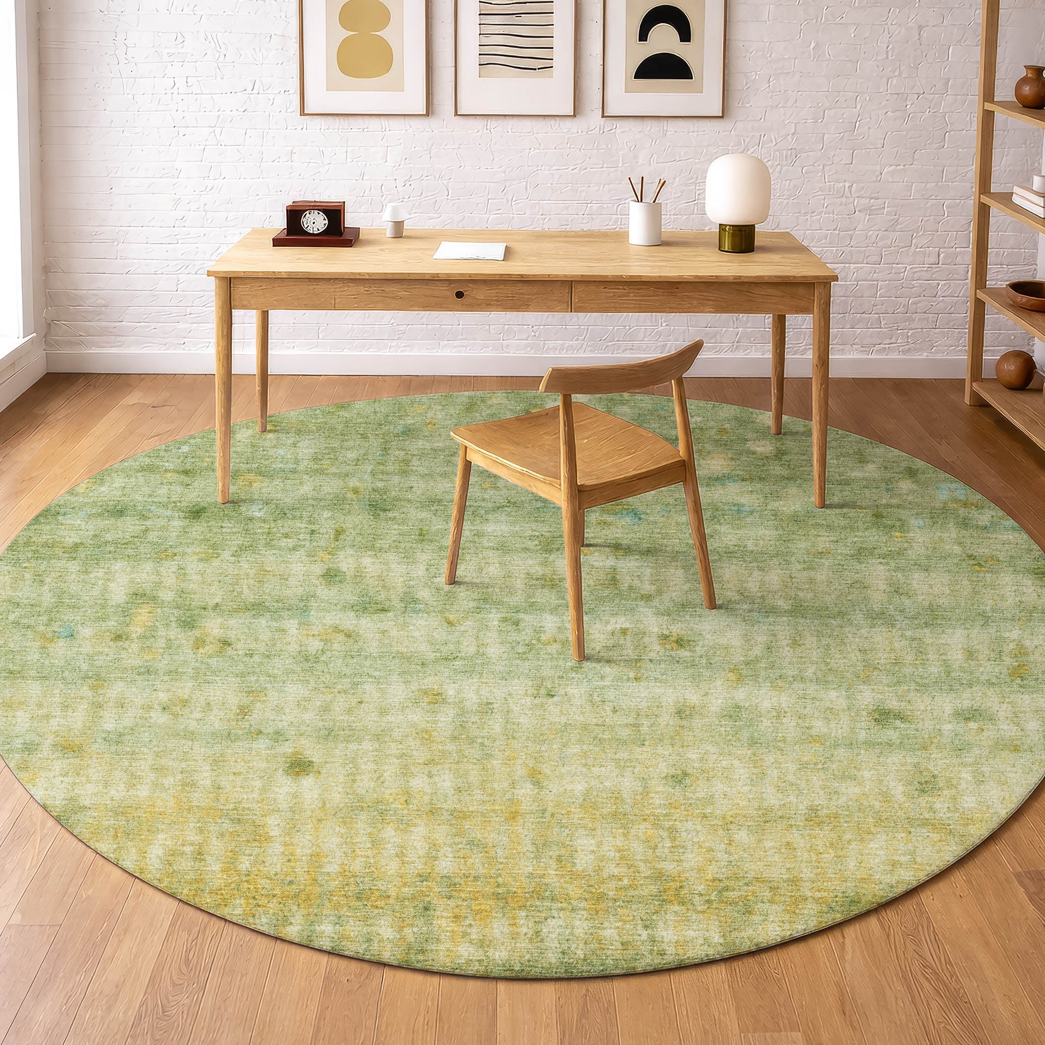 Oaxaca Machine Washable Transitional Sage Green Rug 8' x 8' #shape_Round