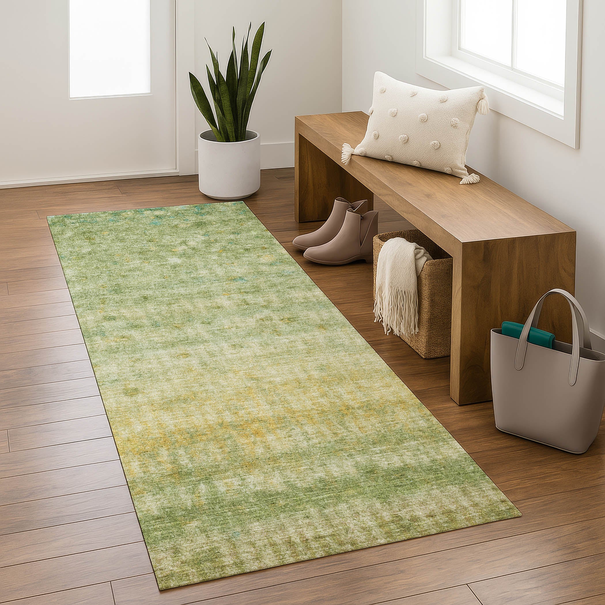 Oaxaca Machine Washable Transitional Sage Green Rug 2'3" x 7'6" #shape_Runner