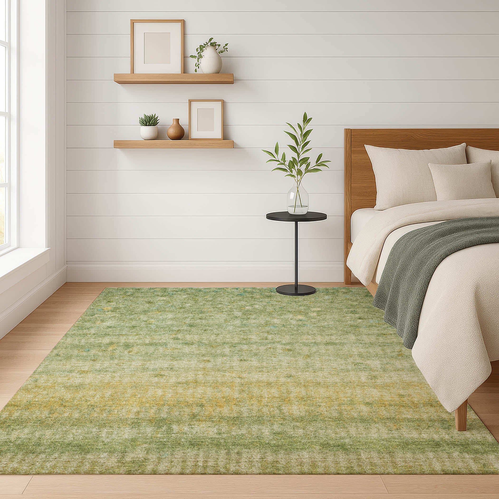 Oaxaca Machine Washable Transitional Sage Green Rug 3' x 5' #shape_Rectangle