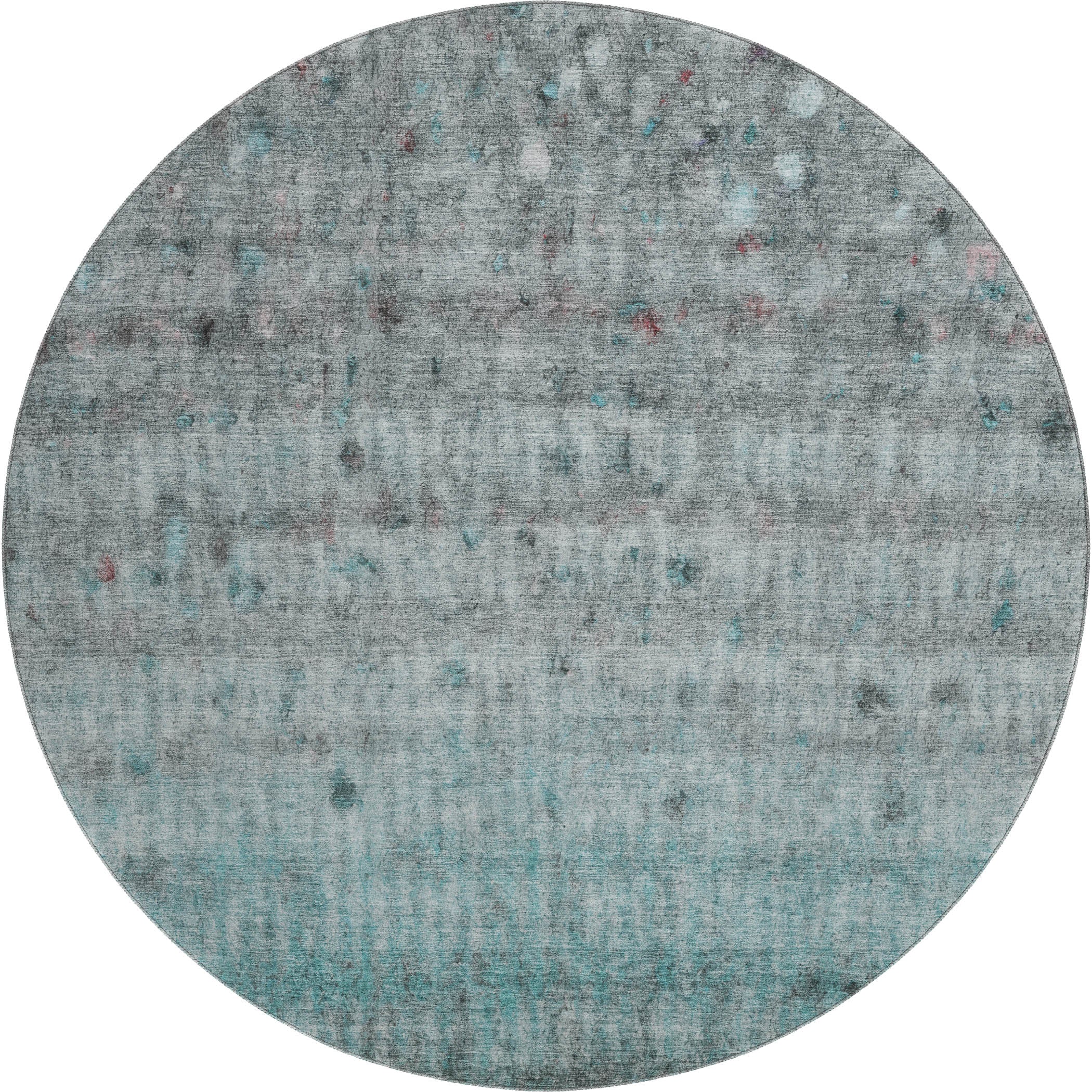 Oaxaca Machine Washable Transitional Teal Rug 8' x 8' #shape_Round