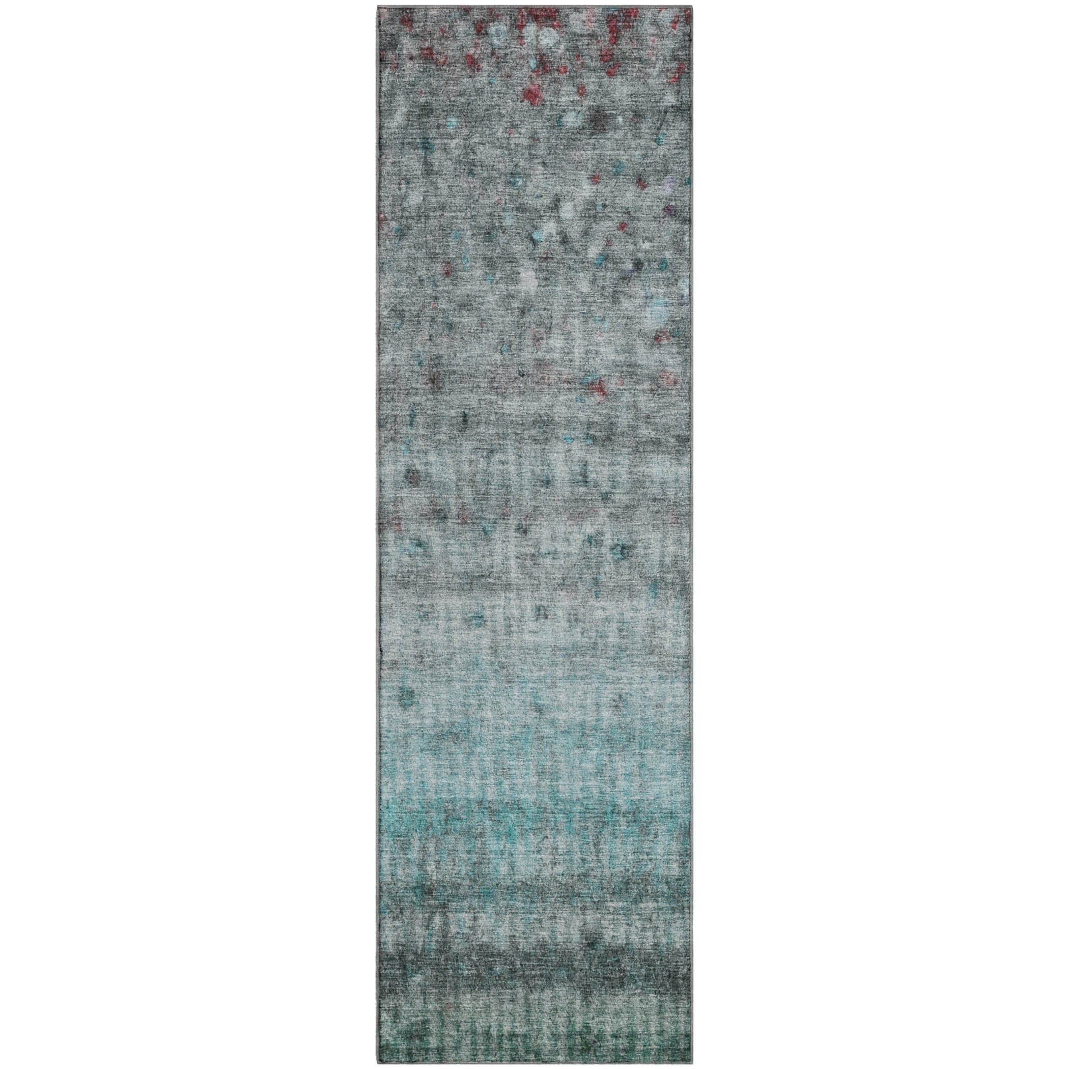 Oaxaca Machine Washable Transitional Teal Rug 2'3" x 7'6" #shape_Runner