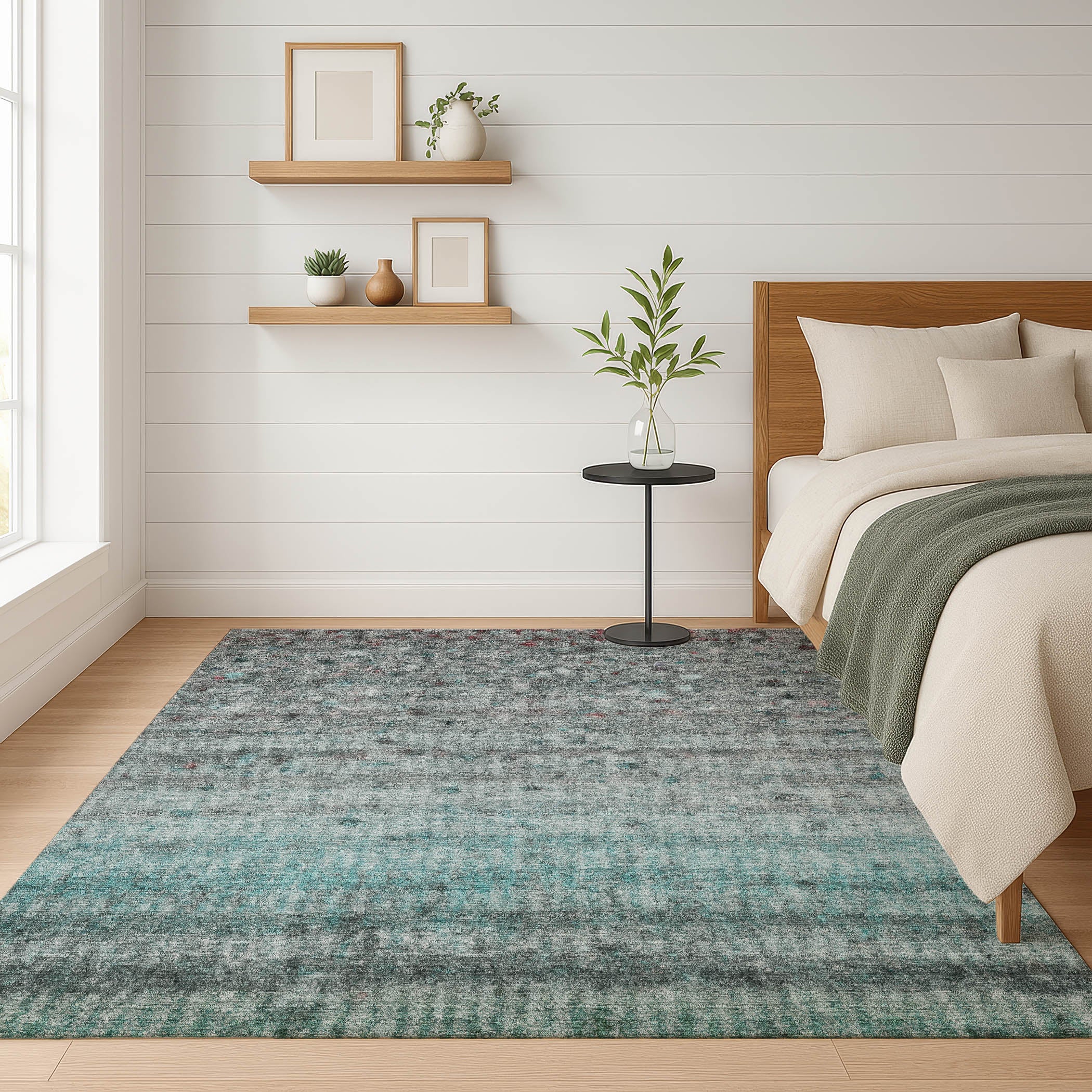 Oaxaca Machine Washable Transitional Teal Rug 3' x 5' #shape_Rectangle