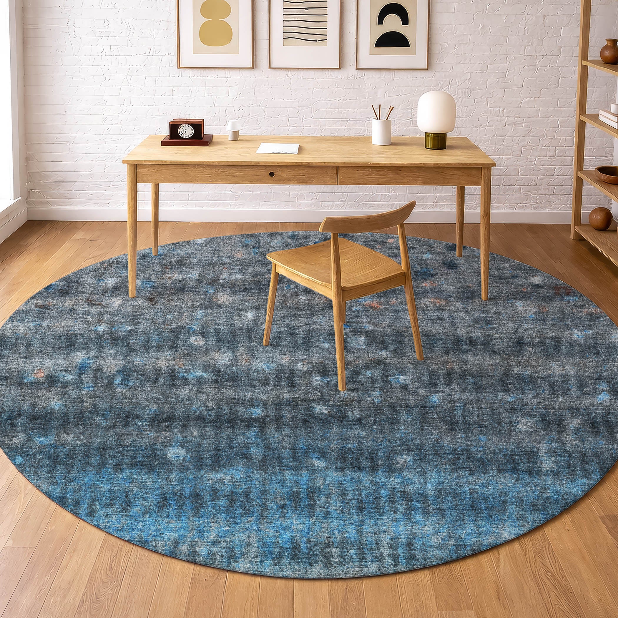 Bergen Machine Washable Transitional Blue Rug 8' x 8' #shape_Round