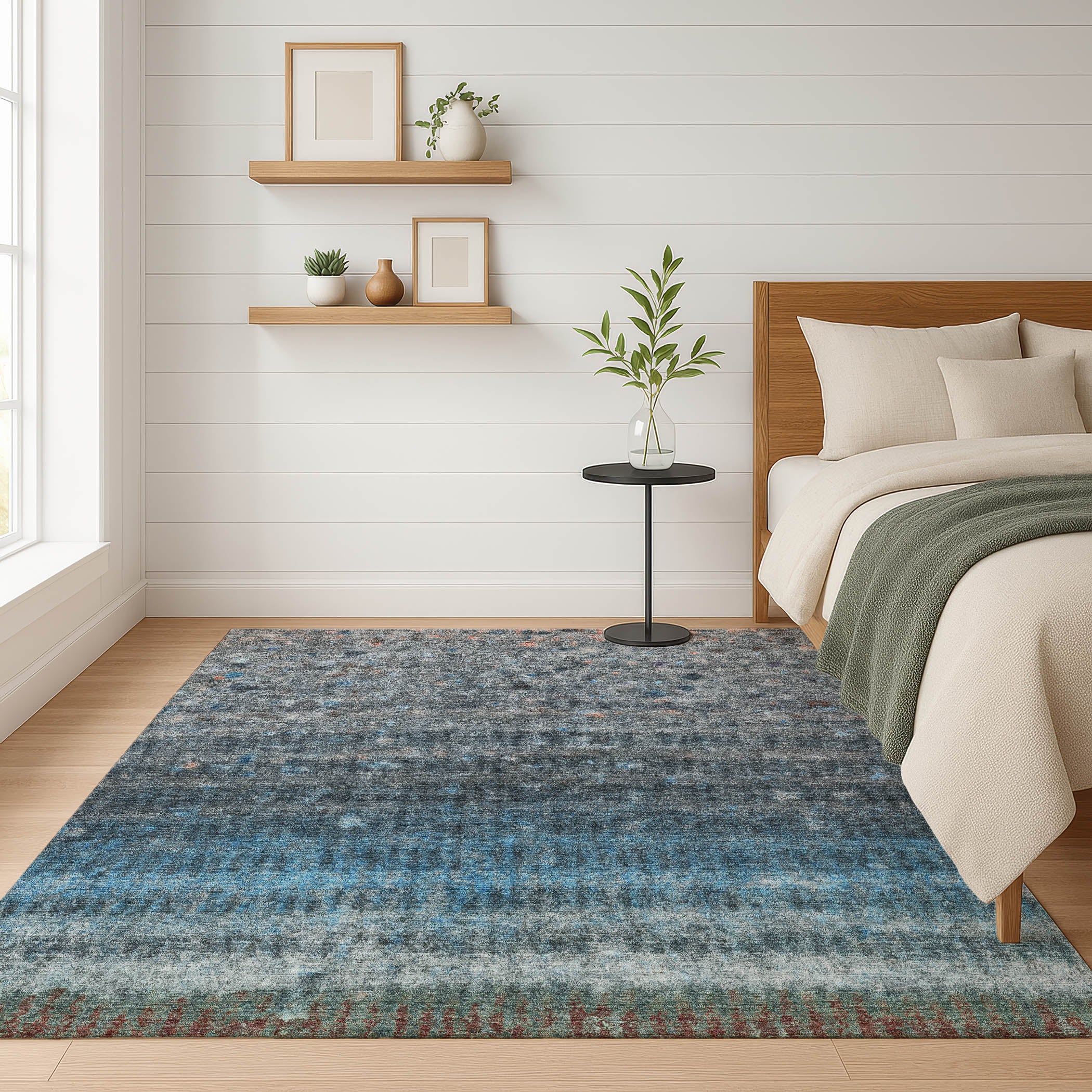 Bergen Machine Washable Transitional Blue Rug 3' x 5' #shape_Rectangle