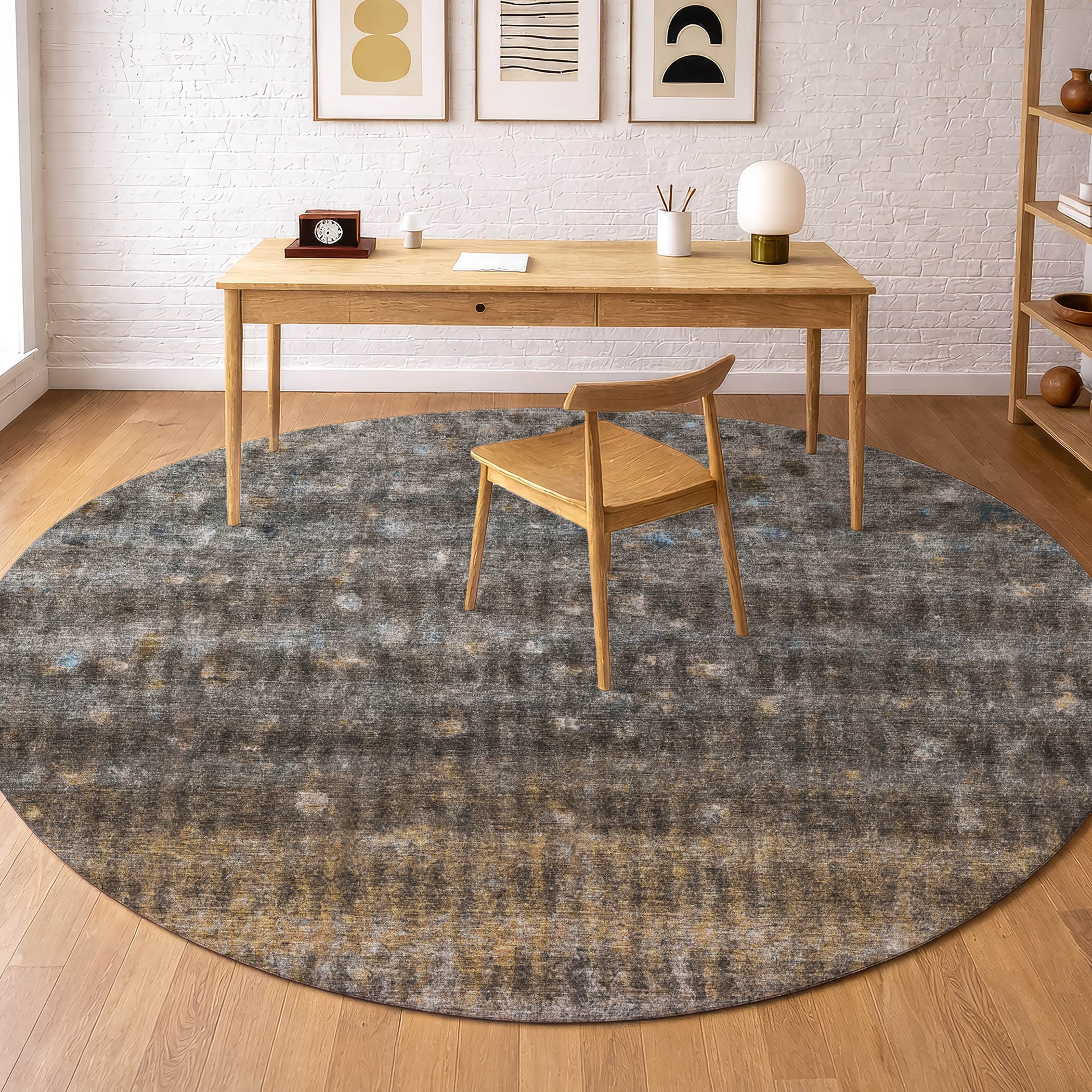 Bergen Machine Washable Transitional Brown Rug 8' x 8' #shape_Round