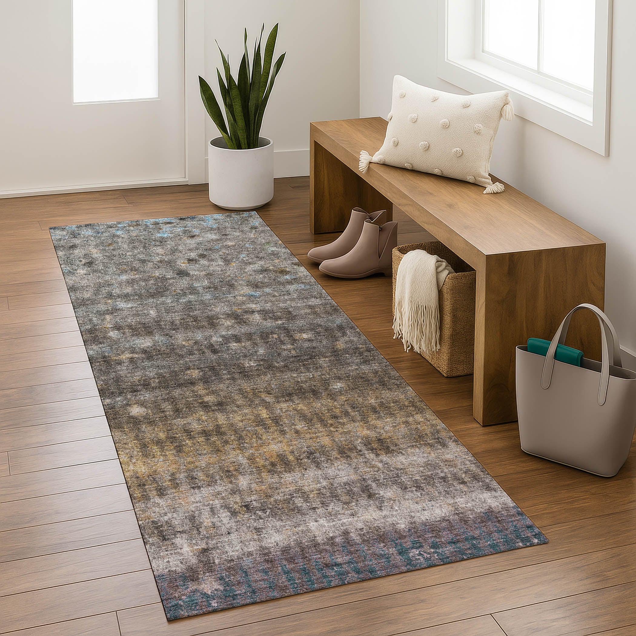 Bergen Machine Washable Transitional Brown Rug 2'3" x 7'6" #shape_Runner