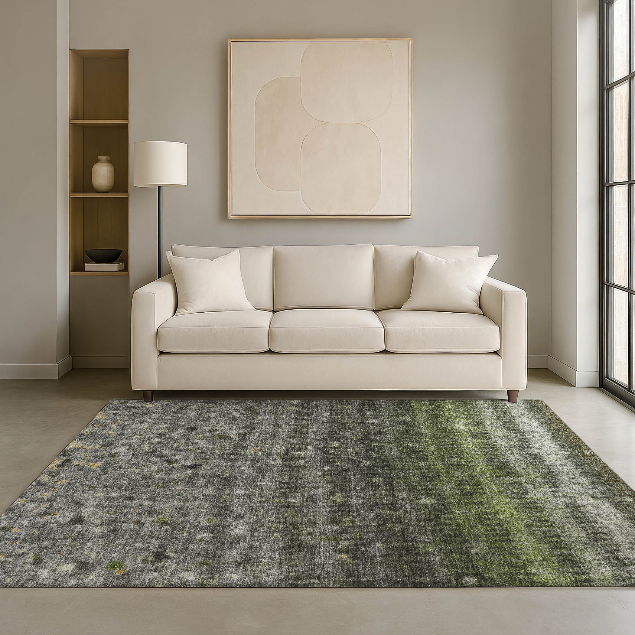 Bergen Machine Washable Transitional Olive Green Rug 3' x 5' #shape_Rectangle