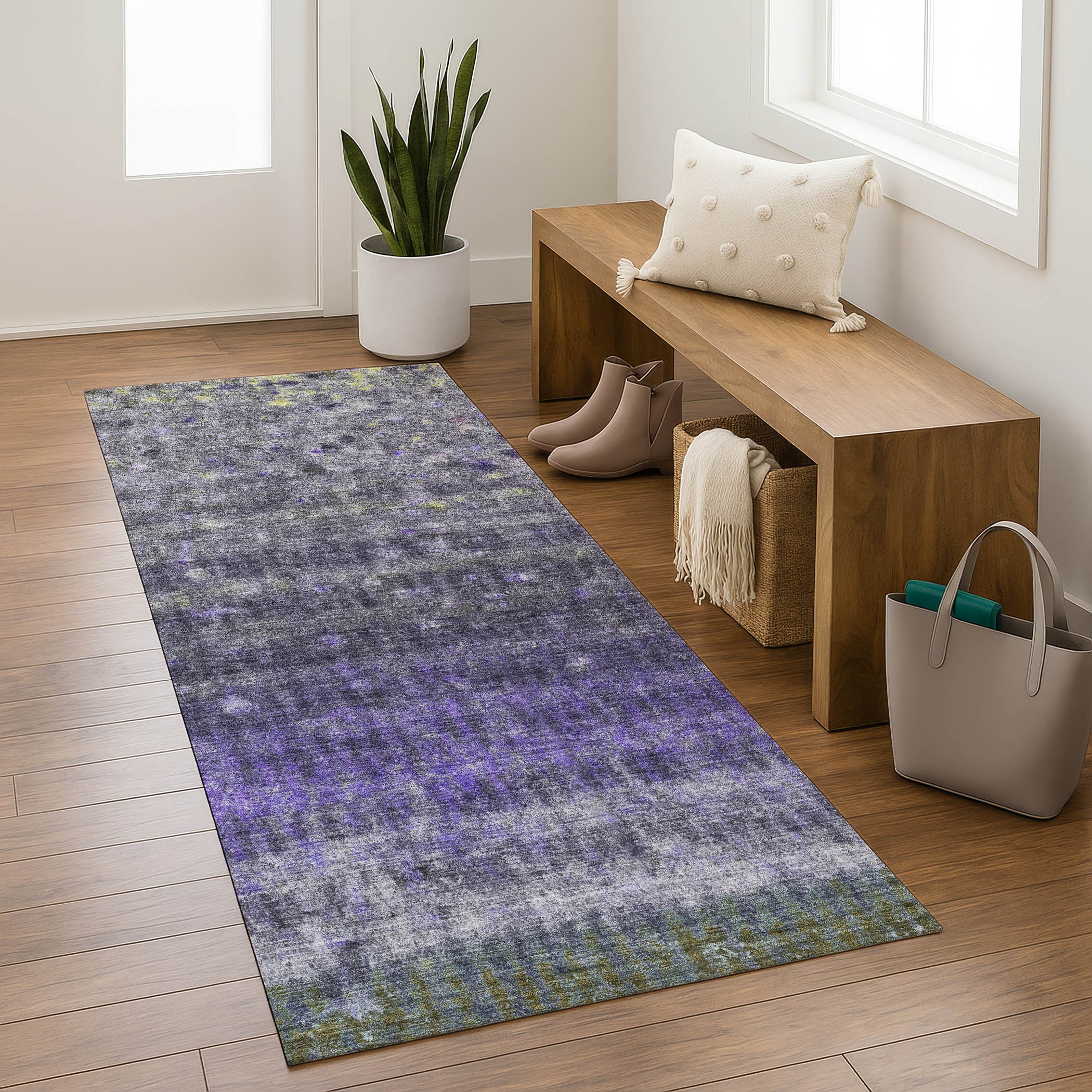Bergen Machine Washable Transitional Purple Rug 2'3" x 7'6" #shape_Runner